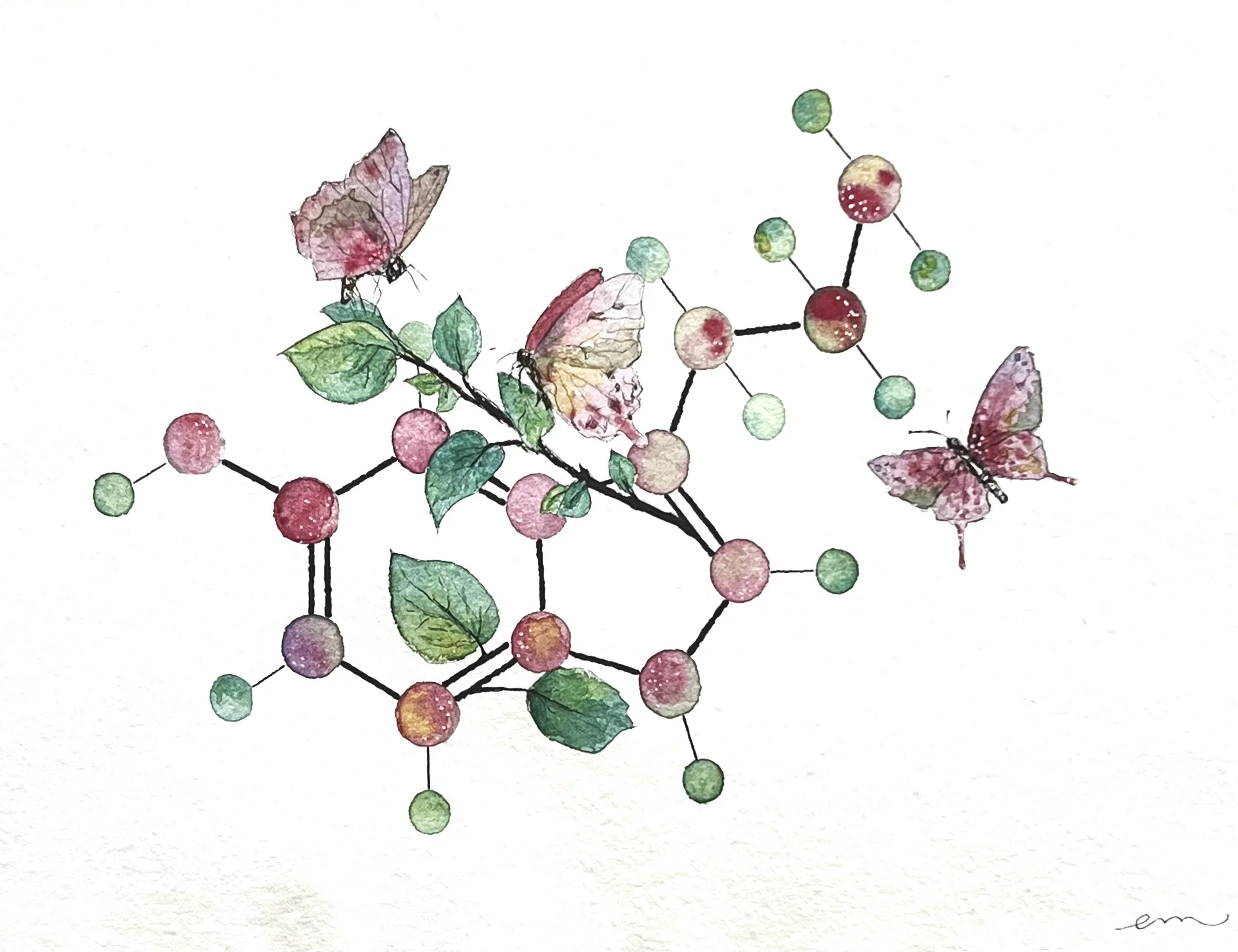 Serotonin. A3 Watercolour and Ink on 300gsm archival paper. DKK 1400,- (Framed DKK 1900,-)