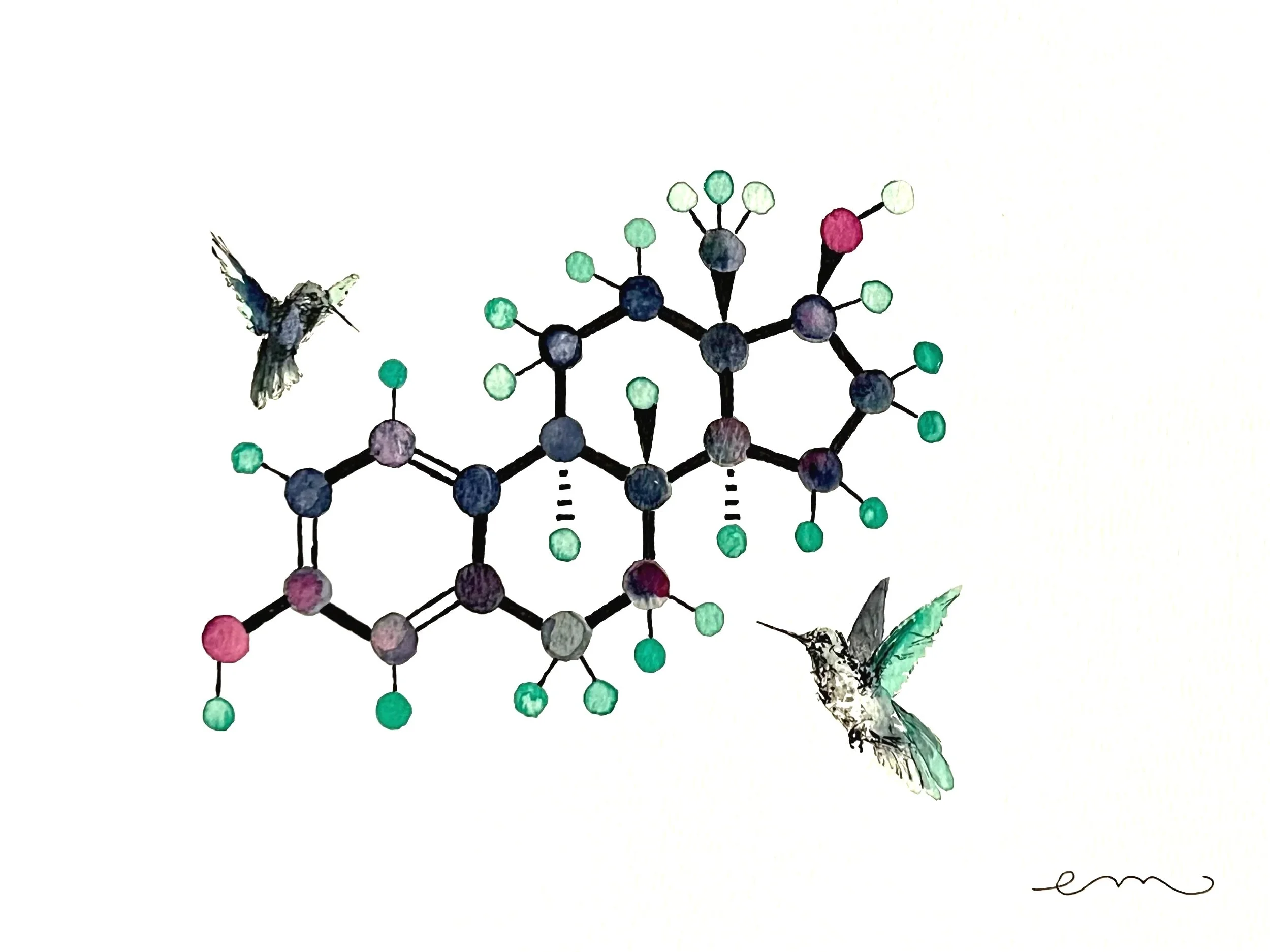 Estrogen. A4 Watercolour and Ink on 300gsm archival paper. DKK 800,- (Framed DKK 1200,-)