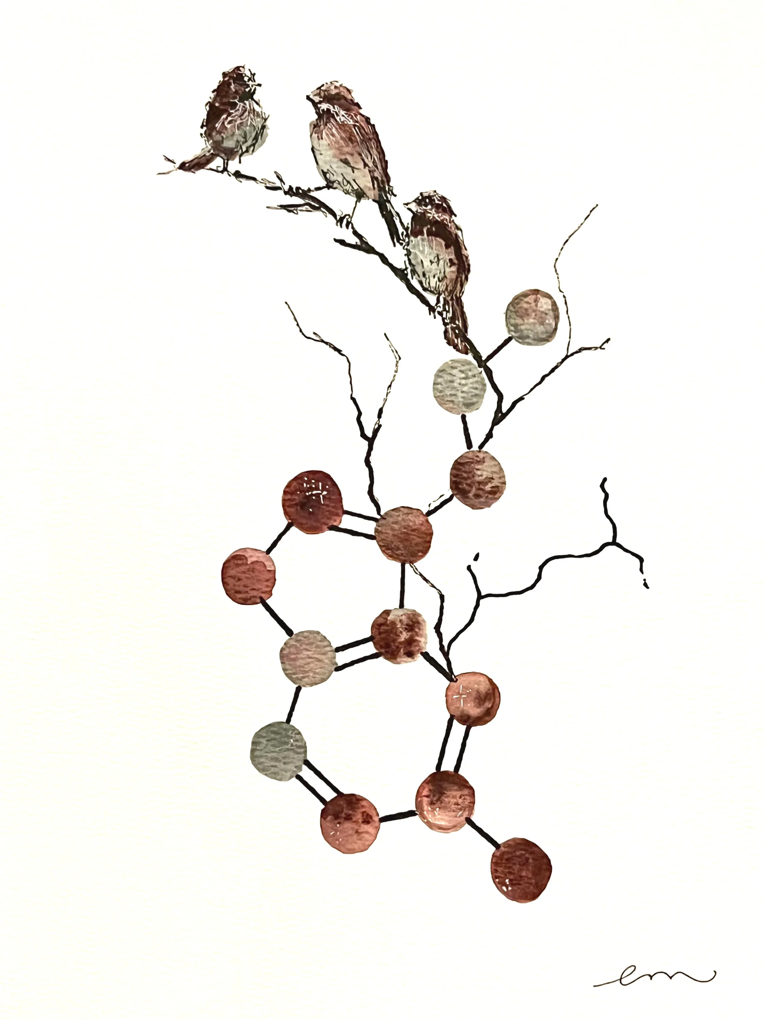 Serotonin. A4 Watercolour and Ink on 300gsm archival paper. DKK 800,- (Framed DKK 1200,-)