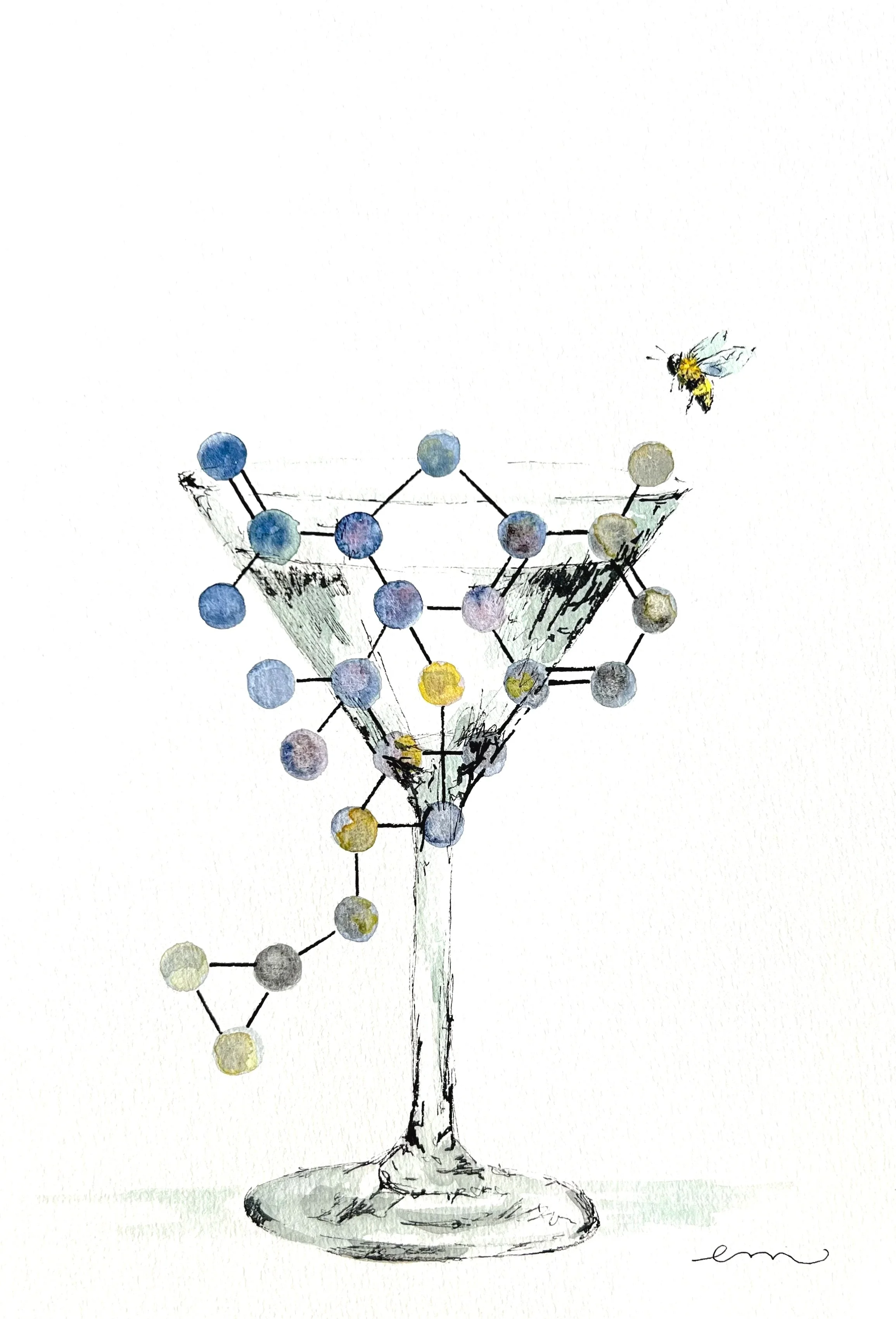 Naltrexone. A4 Watercolour and Ink on 300gsm archival paper. DKK 800,- (Framed DKK 1200,-)