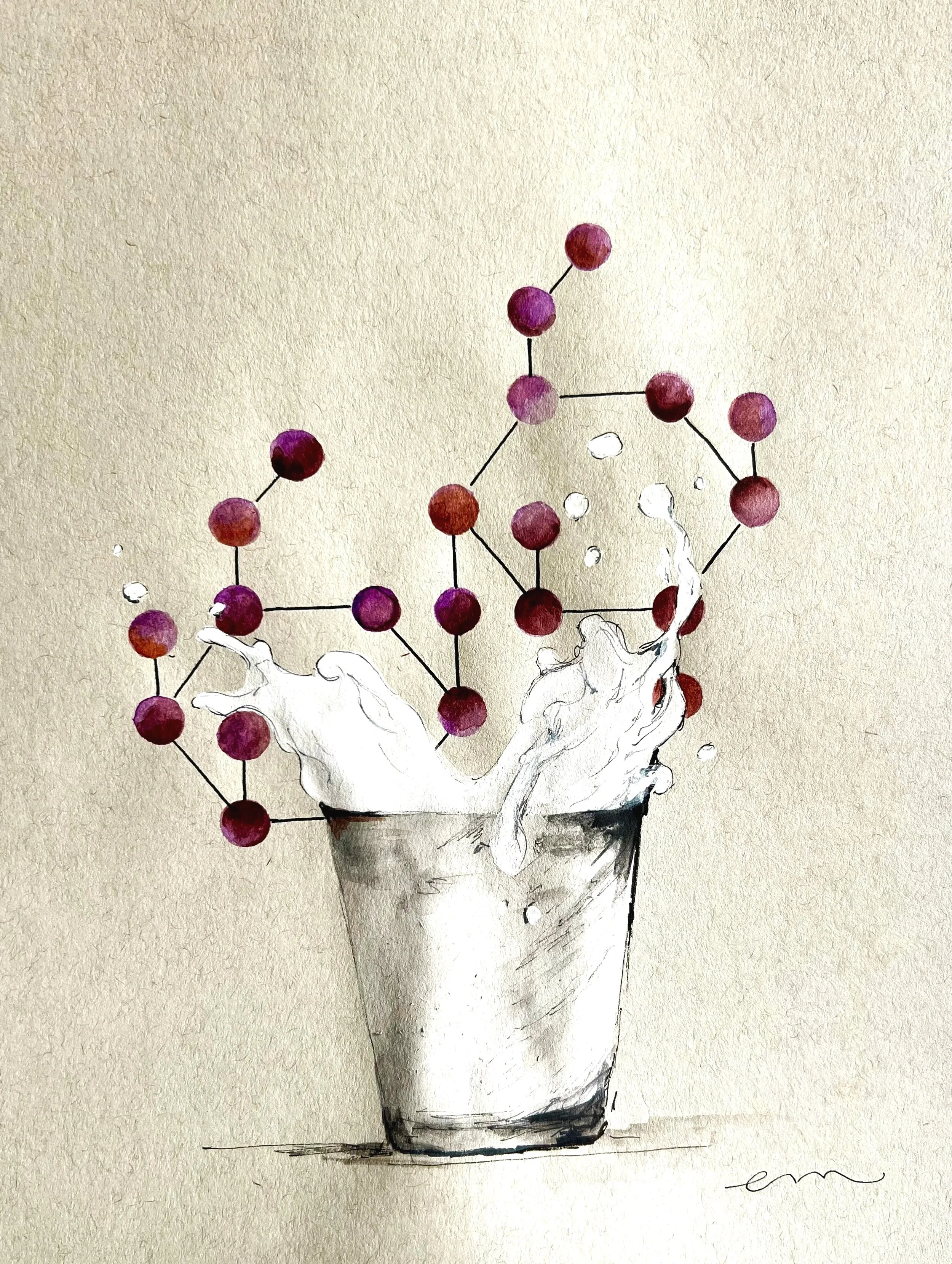 Lactose. A4 Watercolour and Ink on 300gsm archival paper. DKK 800,- (Framed DKK 1200,-)