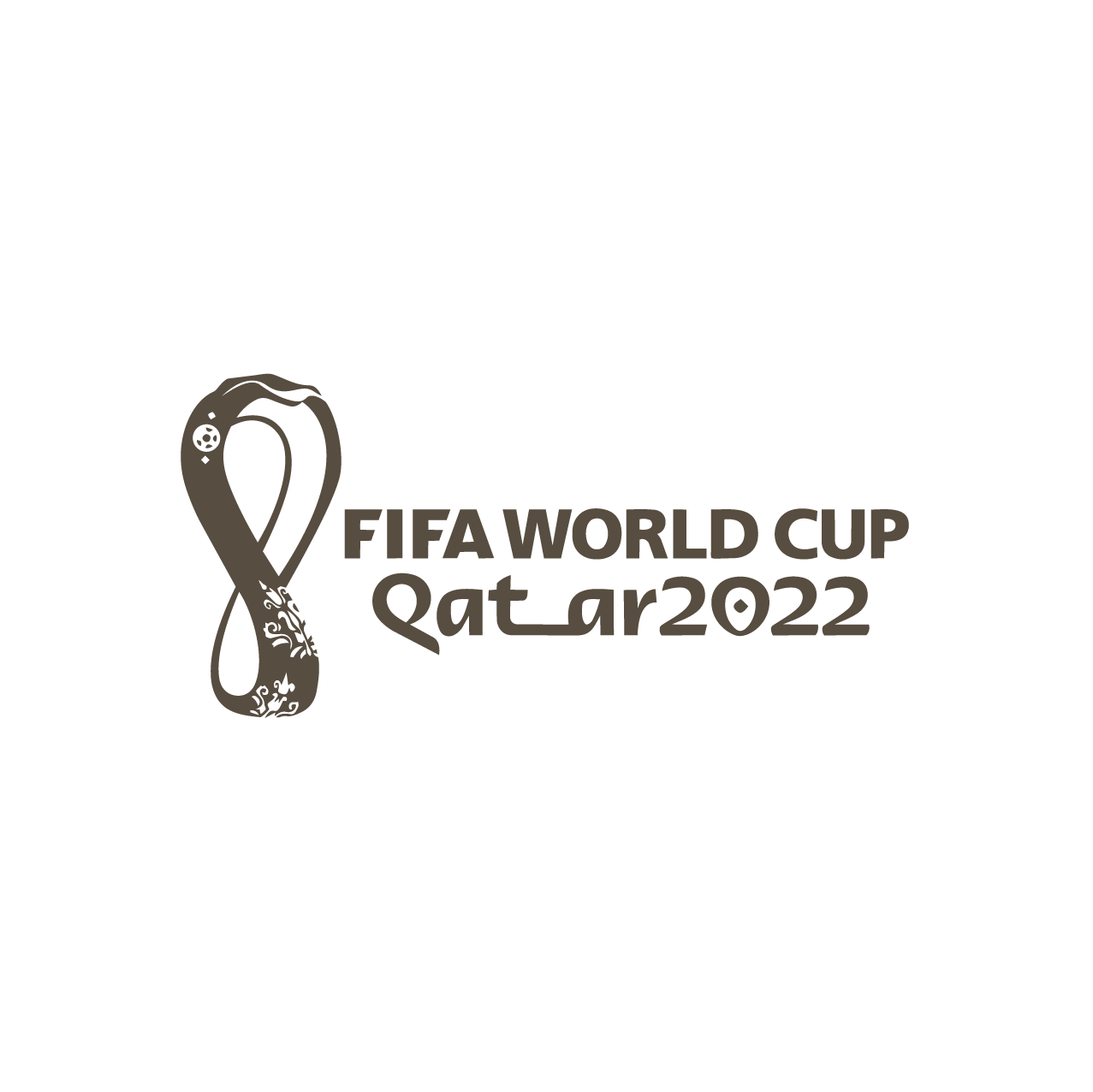 FIFA World Cup Qatar 2022 logo with a black background, a stylized trophy on the left, and text indicating the event and year.