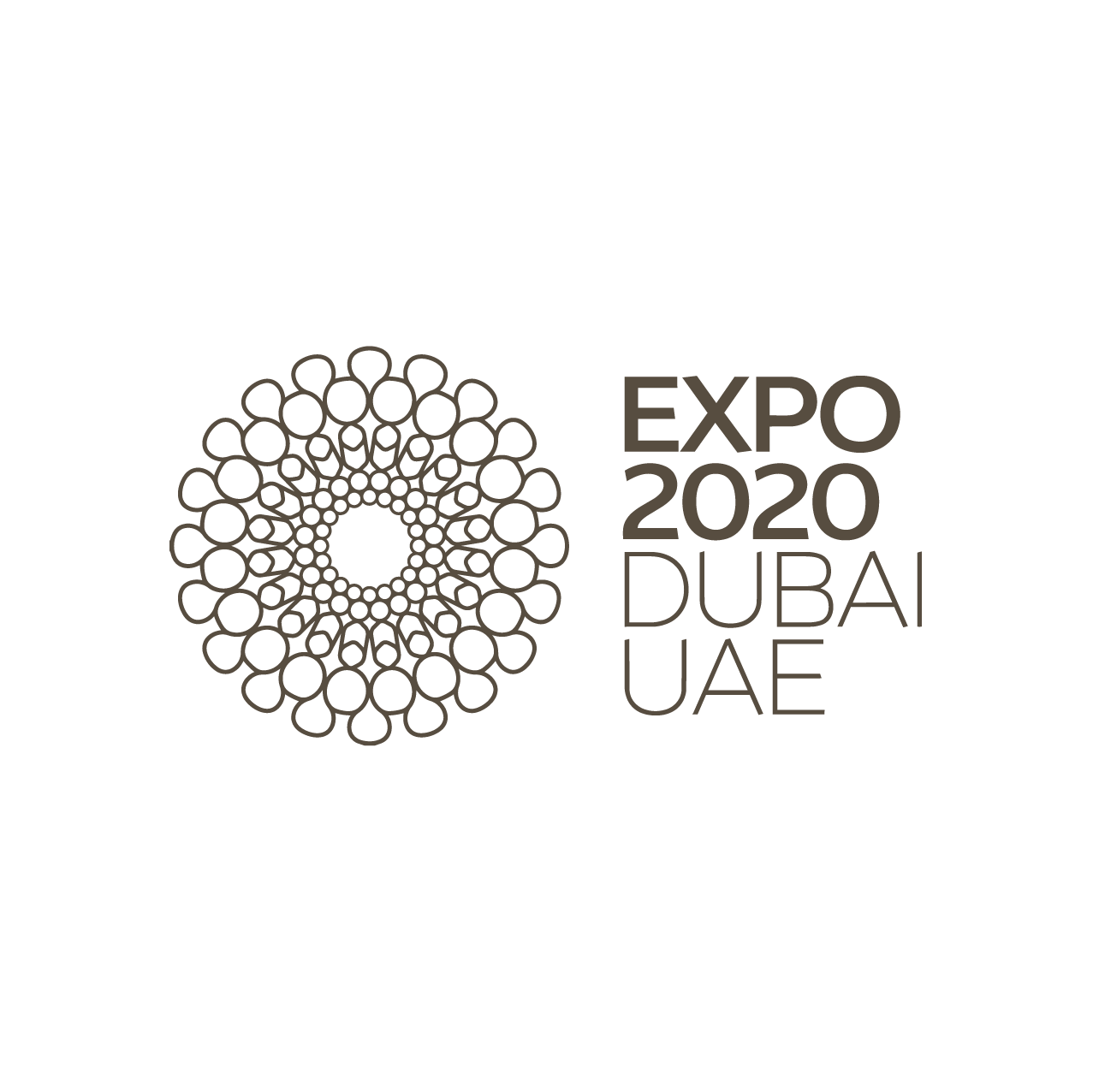 Logo for Expo 2020 Dubai UAE featuring a circular geometric pattern and text.