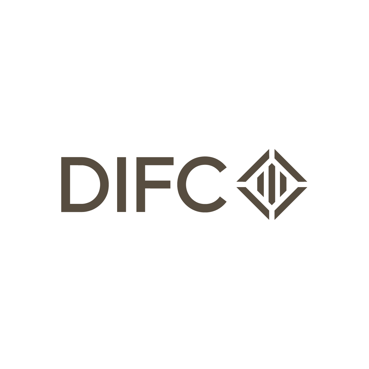 Logo with the text 'DIFC' and a geometric diamond-shaped emblem to the right of the text.