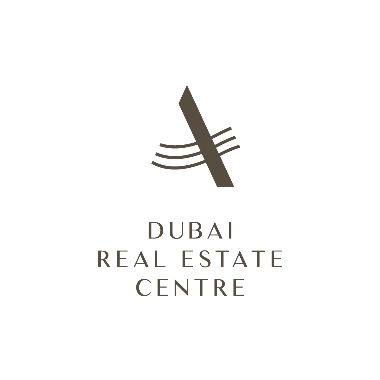 Logo for Dubai Real Estate Centre featuring a stylized abstract building and curved lines, with the text 'Dubai Real Estate Centre' beneath.