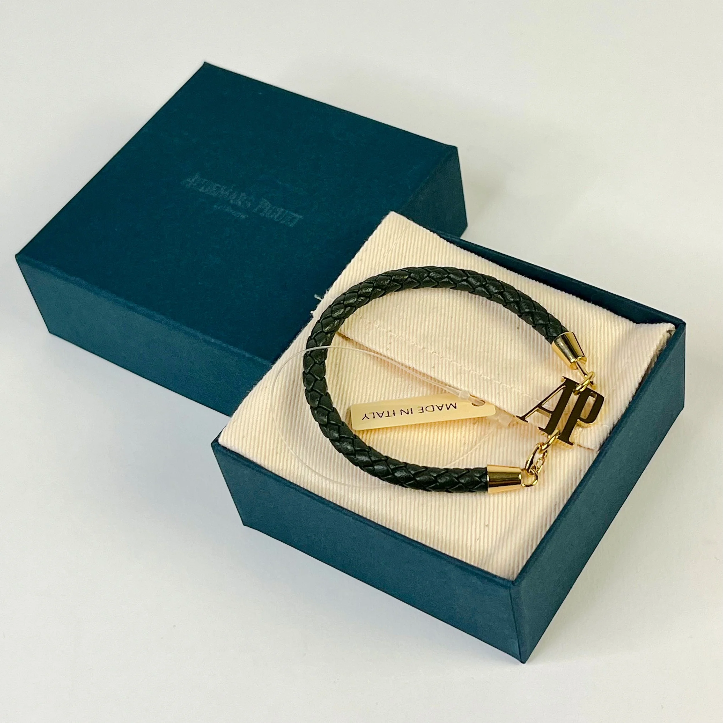 Audemars Piguet Gold Monogram Green Braided Leather Bracelet
