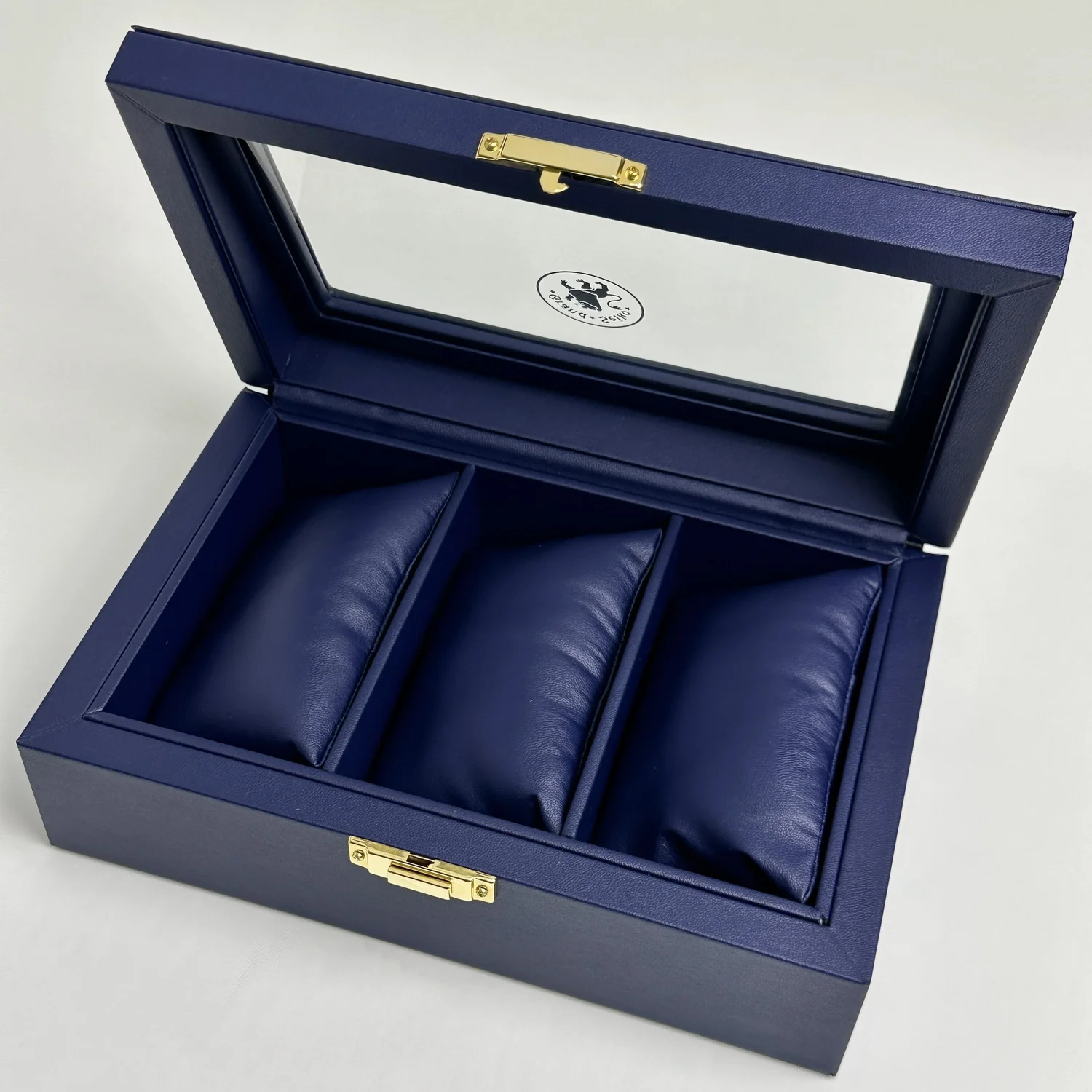 Grand Seiko Blue Leather 3-Slot Watch Case with Gold Clasp and 