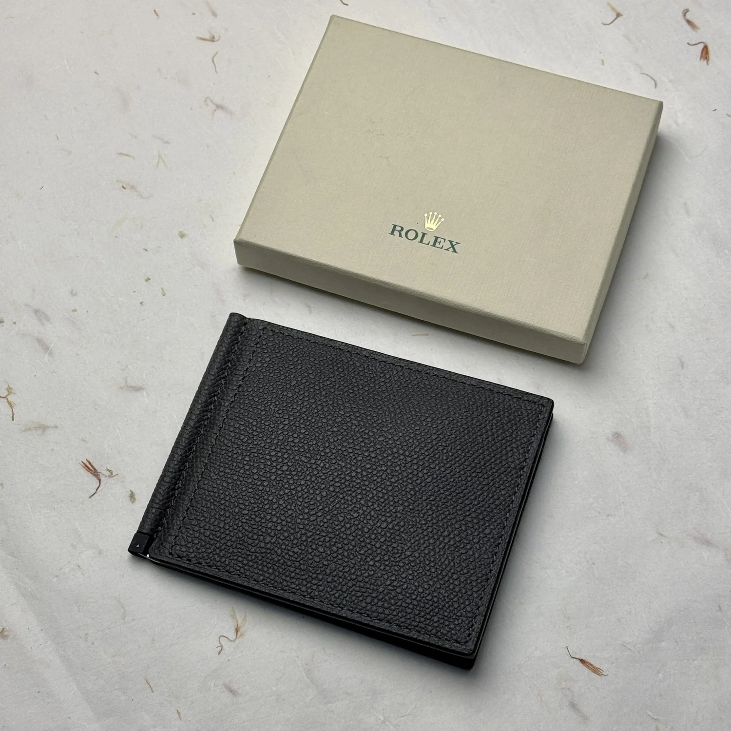 Rolex Grained Bifold Grey Leather Wallet