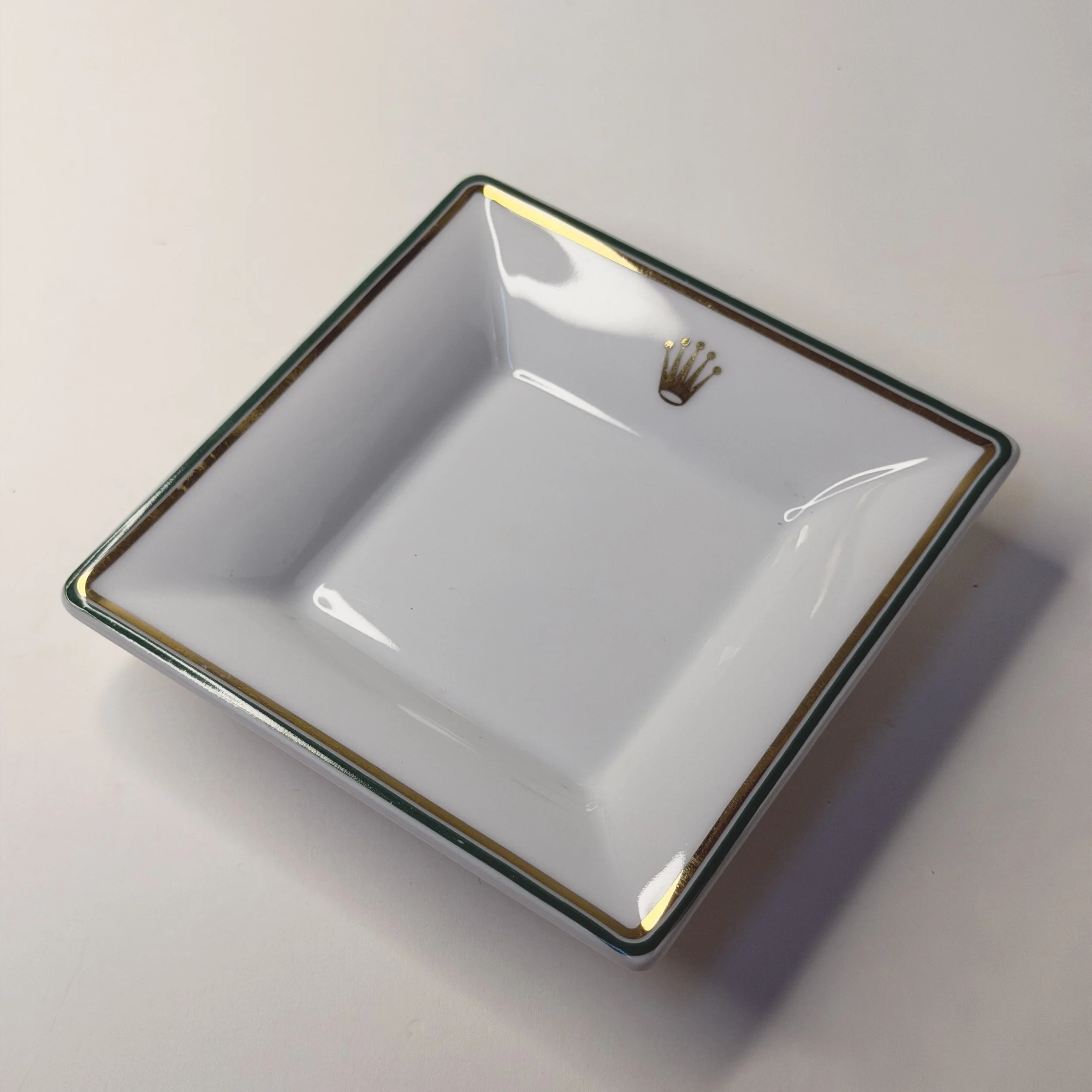 Rolex Crown Green Gold Trim Ceramic Square Ashtray