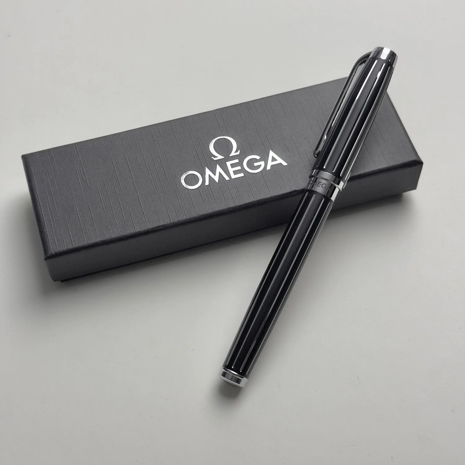 Omega Black Lacquer Ballpoint Pen with Chrome Accents  display picture 1
