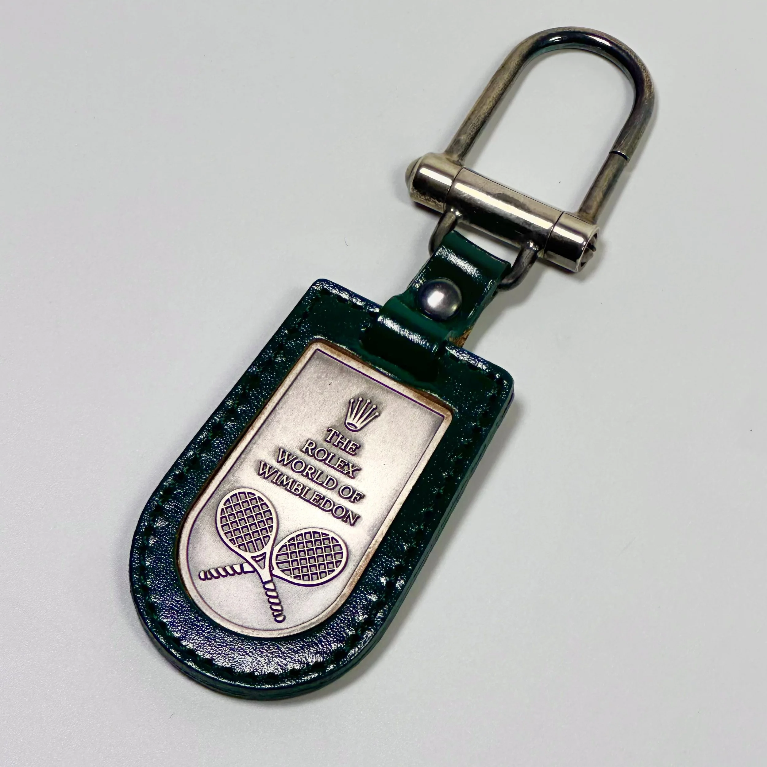 Rolex World of Wimbledon Green Leather Silver Keychain