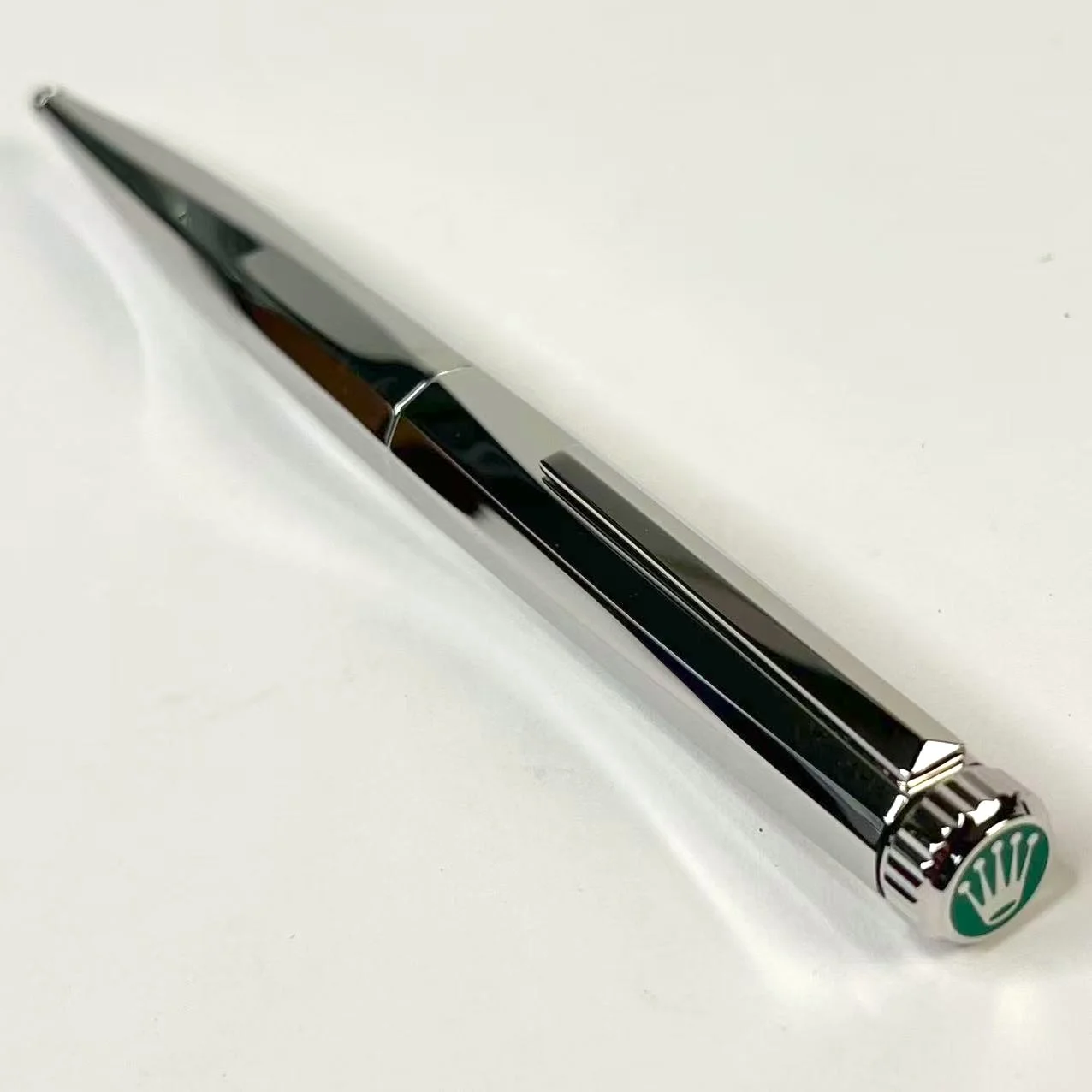 Rolex Crown Polished Silver Geometric Lines Ballpoint Pen