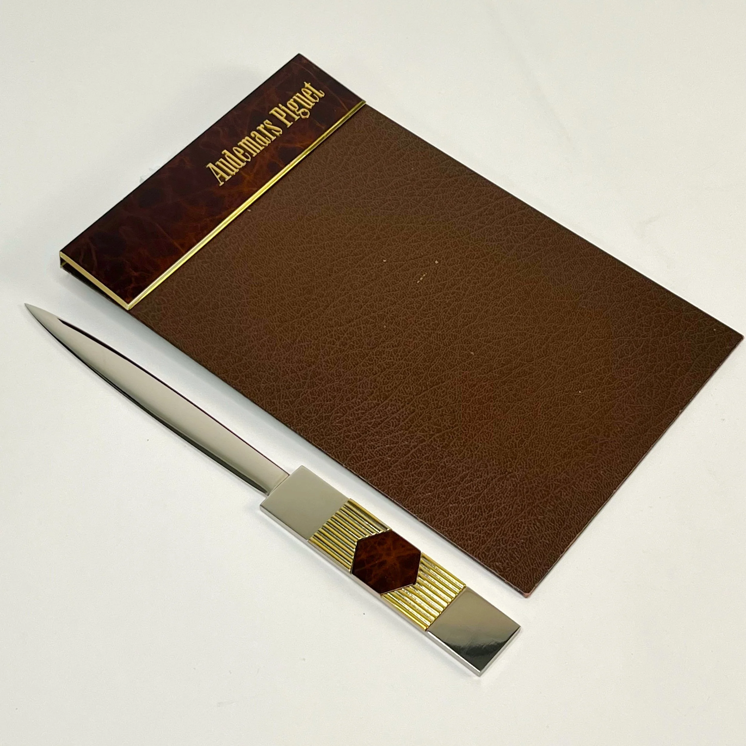 Audemars Piguet Tortoiseshell Letter Opener With Leather Notepad Holder Desk Set 1980s