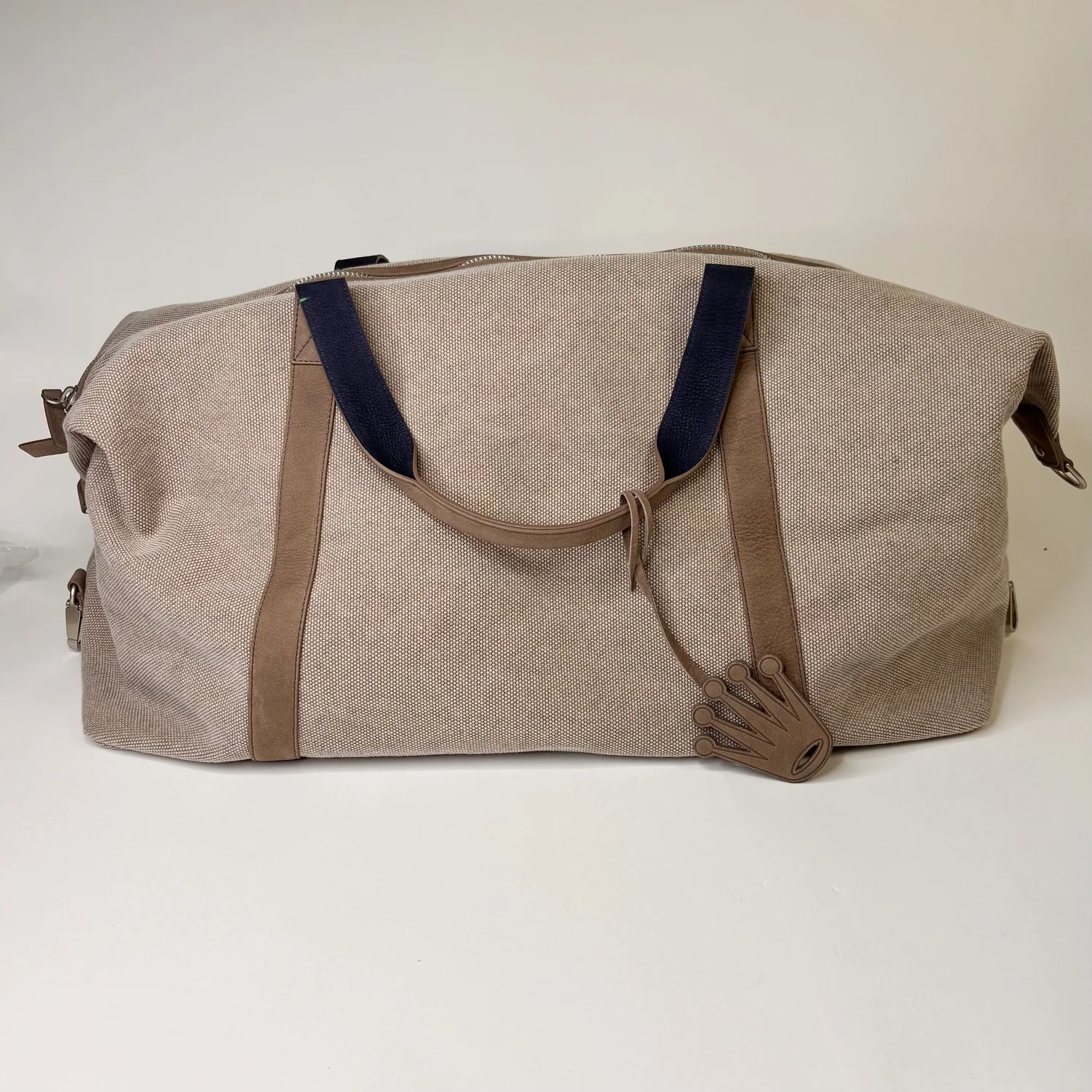 Rolex Canvas Suede Travel Bag – Beige Crown Edition with Navy