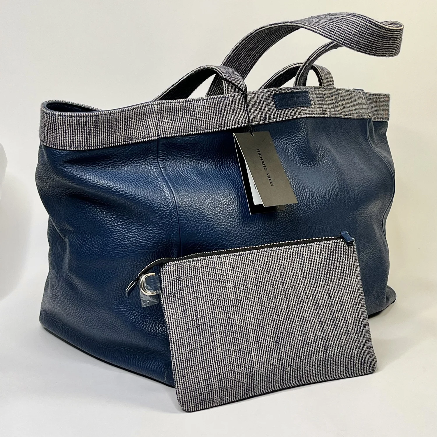 Richard Mille Reverse Tote Bag Blue – Leather & Linen, Made in France