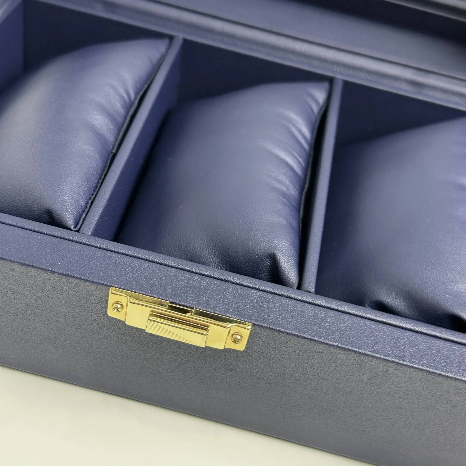 Grand Seiko Blue Leather 3-Slot Watch Case with Gold Clasp and 