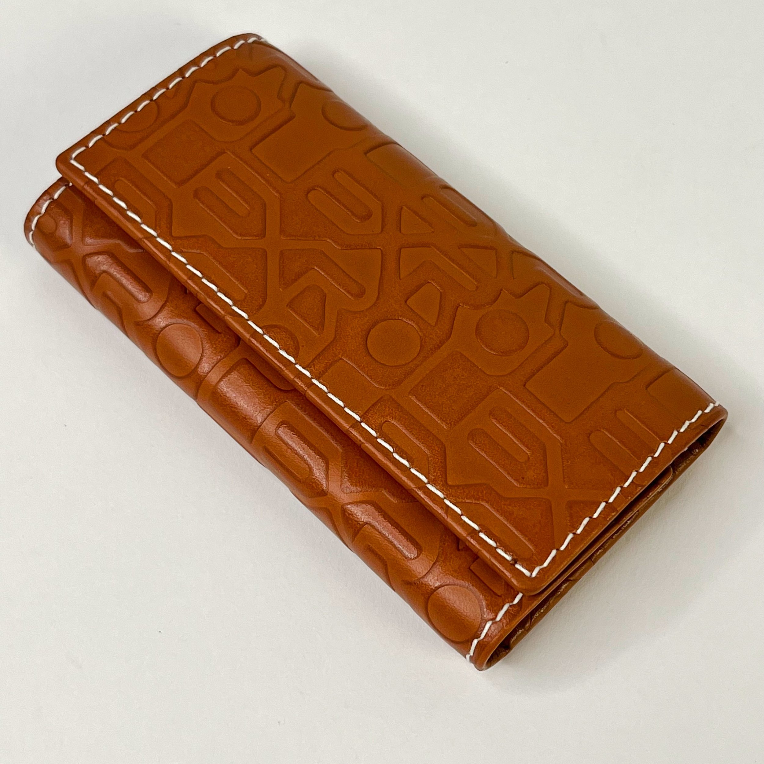 Rolex Crown Cognac Geometric Embossed Leather Key Case