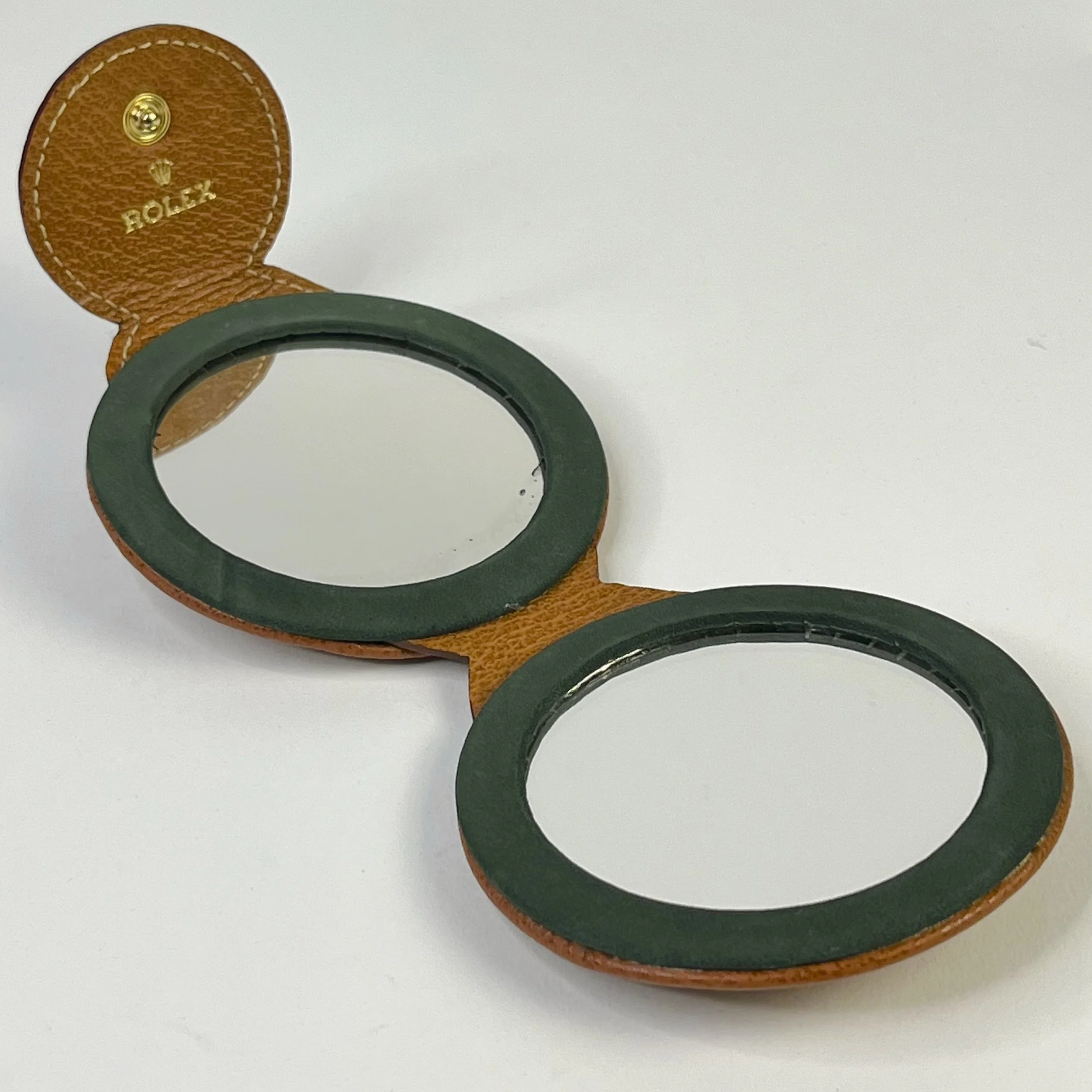 Rolex Vintage Cognac Leather Folding Travel Mirror