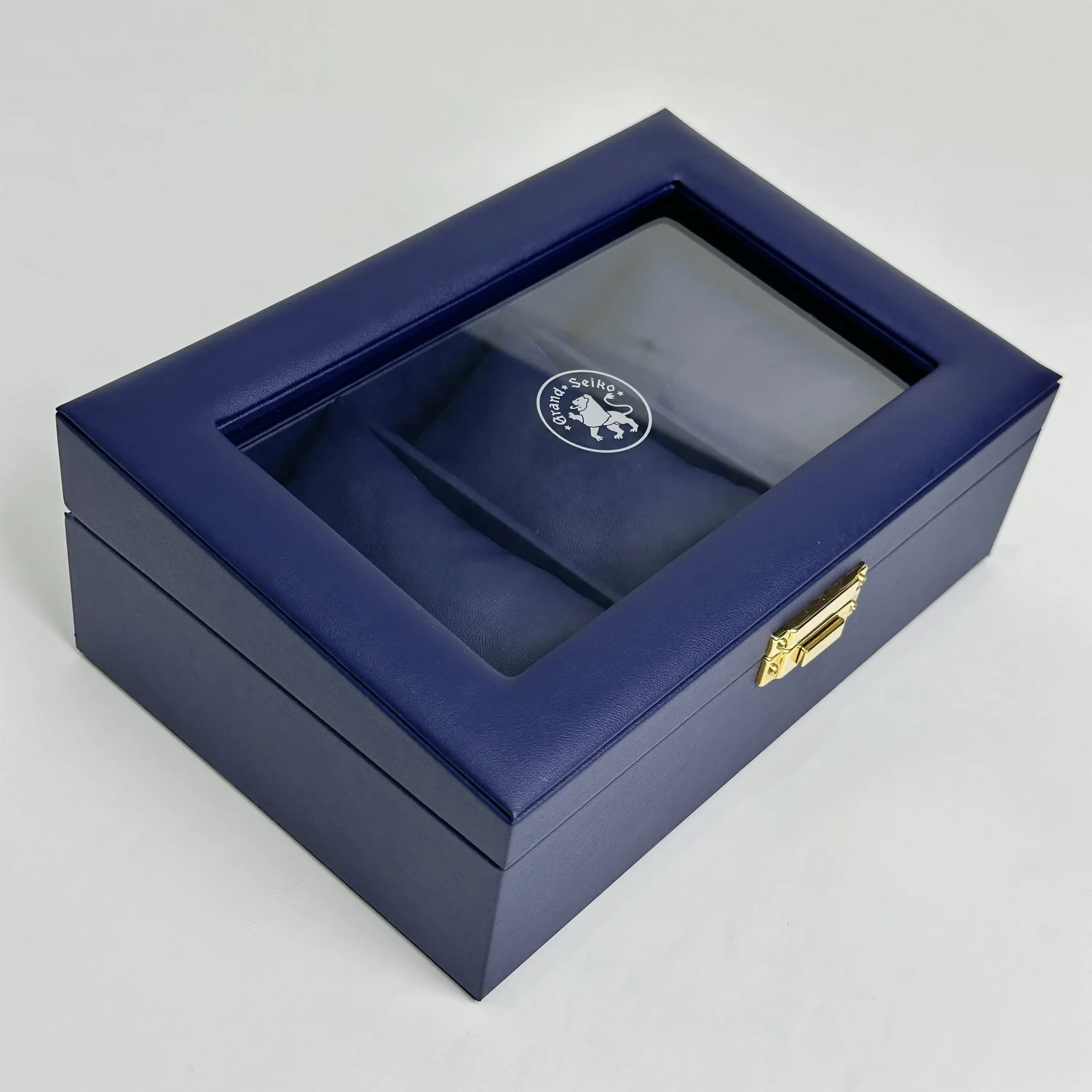 Grand Seiko Blue Leather 3-Slot Watch Case with Gold Clasp and 