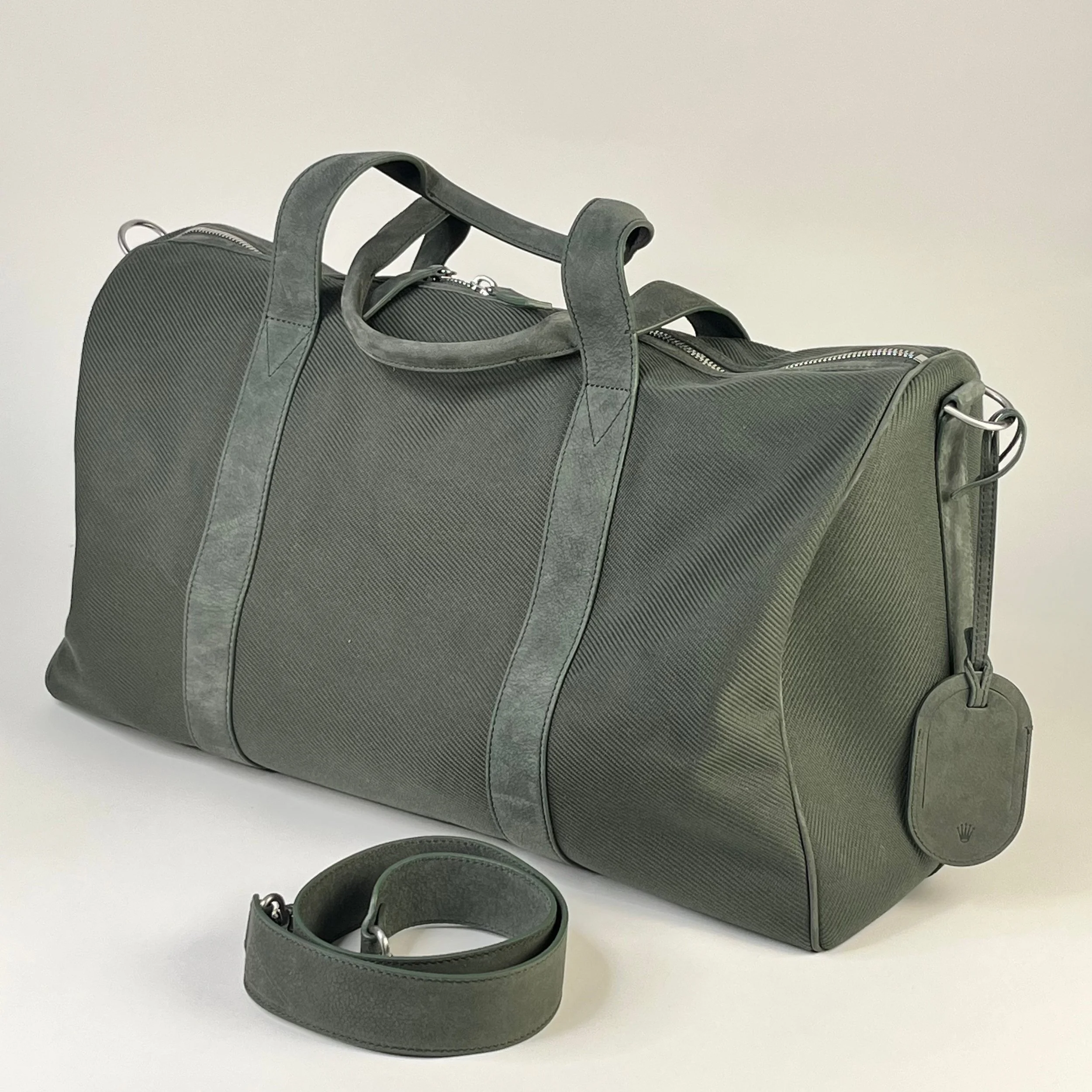 Rolex Olive Grey Leather Trim Travel Duffle Bag
