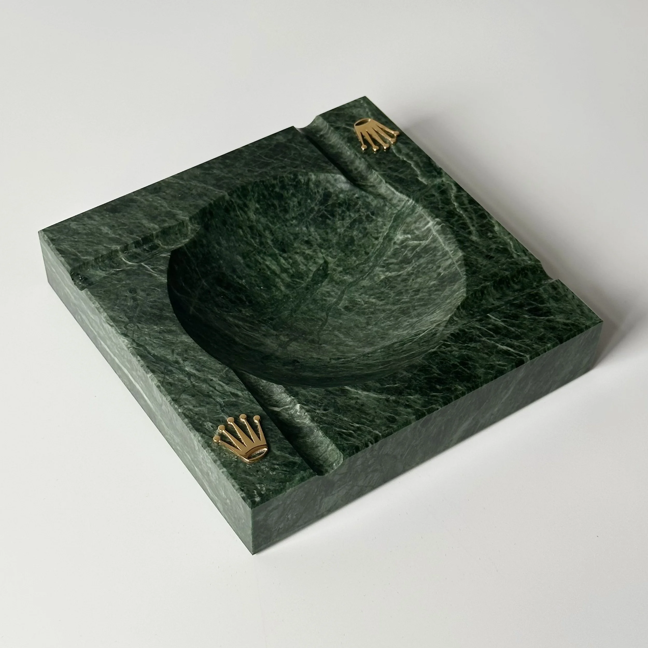 Rolex Vintage Gold Crown Emblems Emerald Green Marble Valet Tray