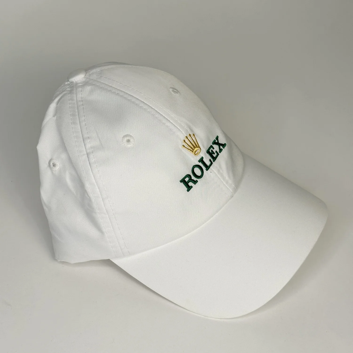 Rolex White Baseball Cap with Gold Crown & Green Logo
