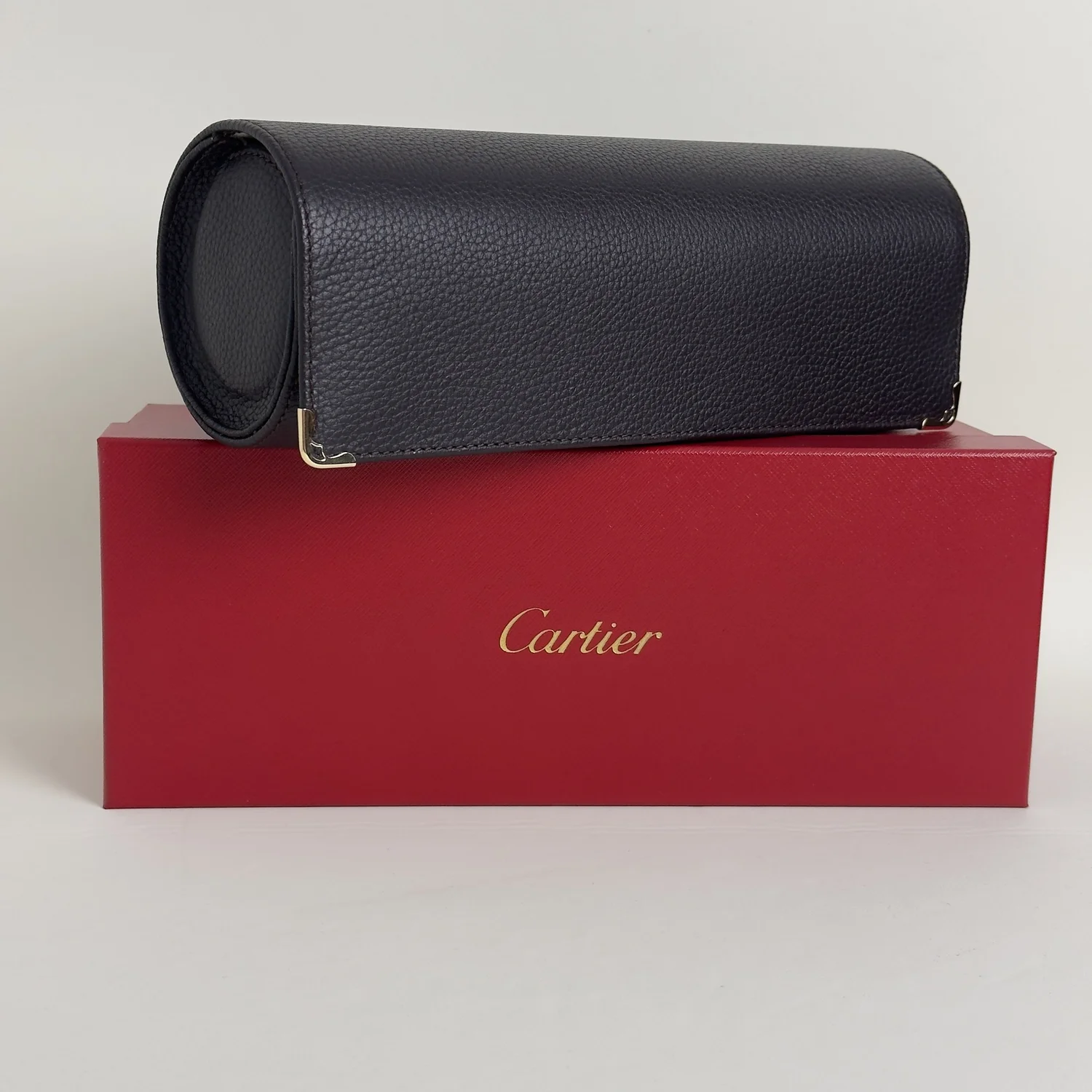 Cartier Black Leather Watch Travel Case – Suede Interior  display picture 3
