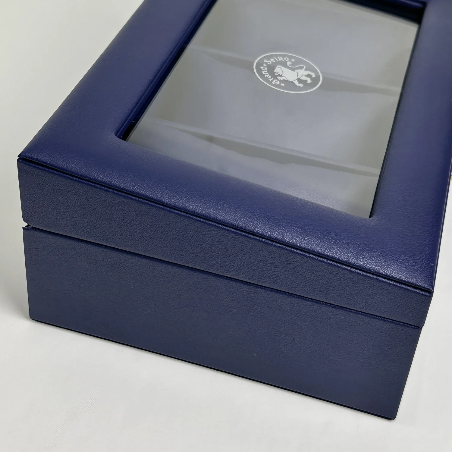Grand Seiko Blue Leather 3-Slot Watch Case with Gold Clasp and 