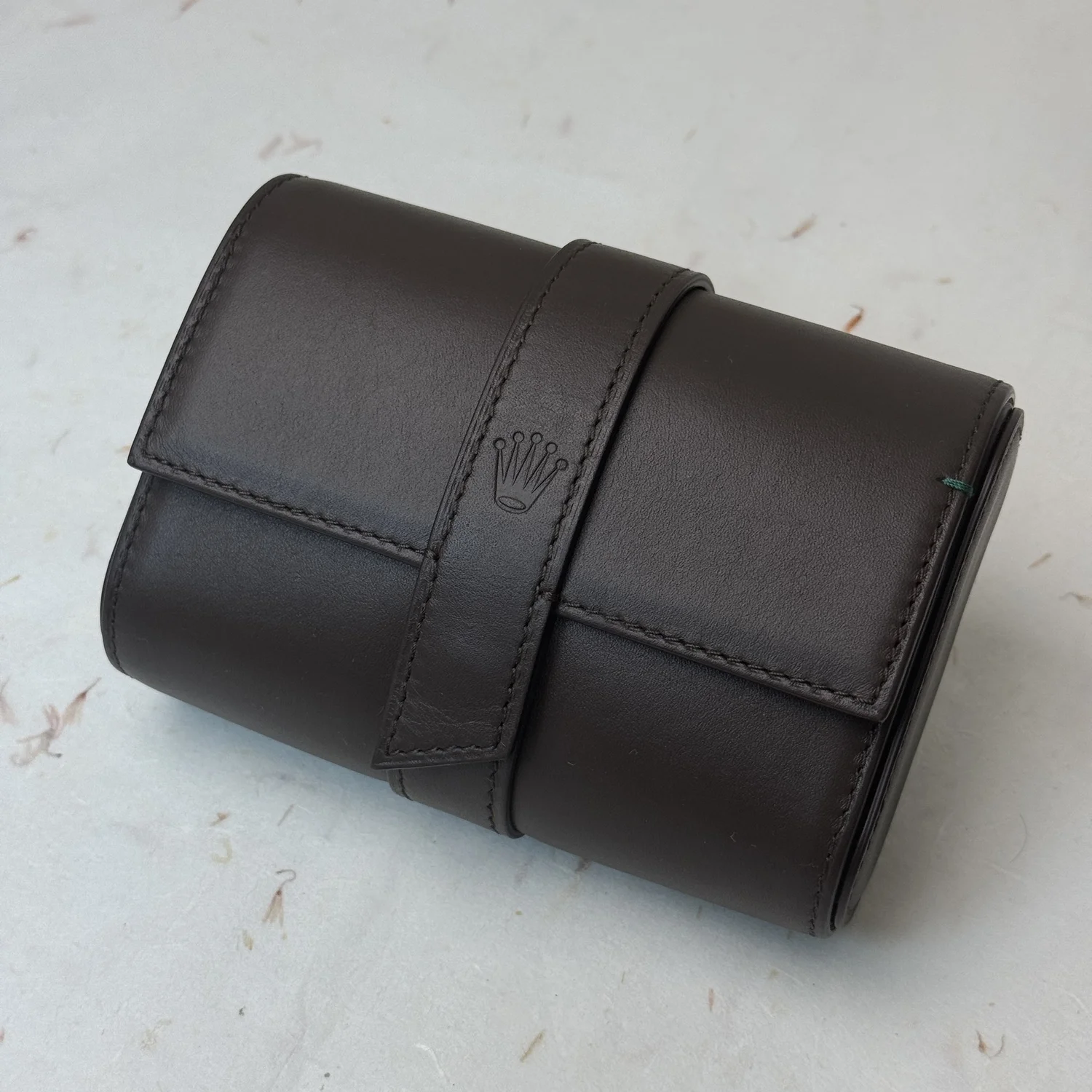 Rolex Calfskin Dual Watch Travel Pouch Luxury Brown Leather Case