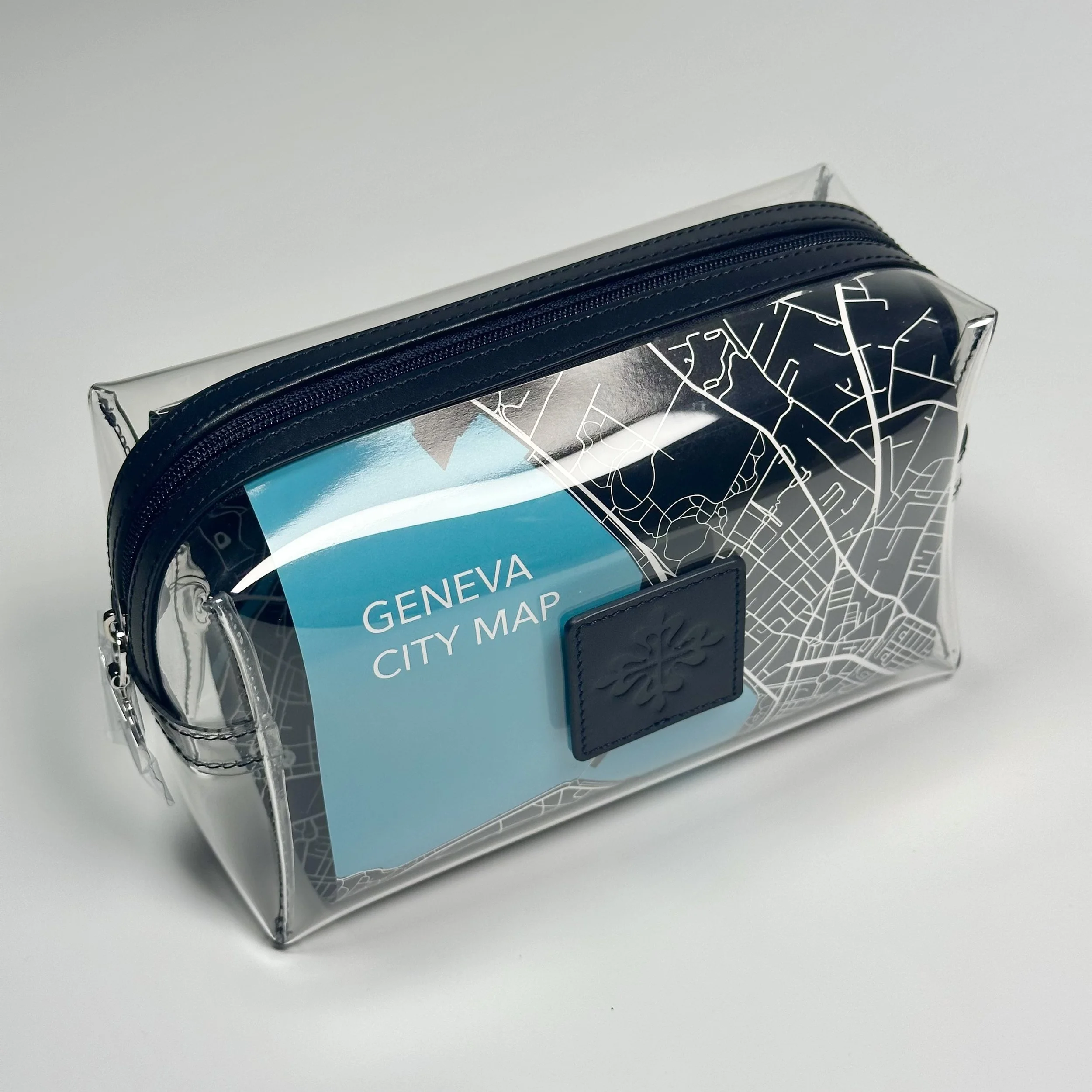 Patek Philippe Geneva City Map Navy Leather Transparent Travel Pouch