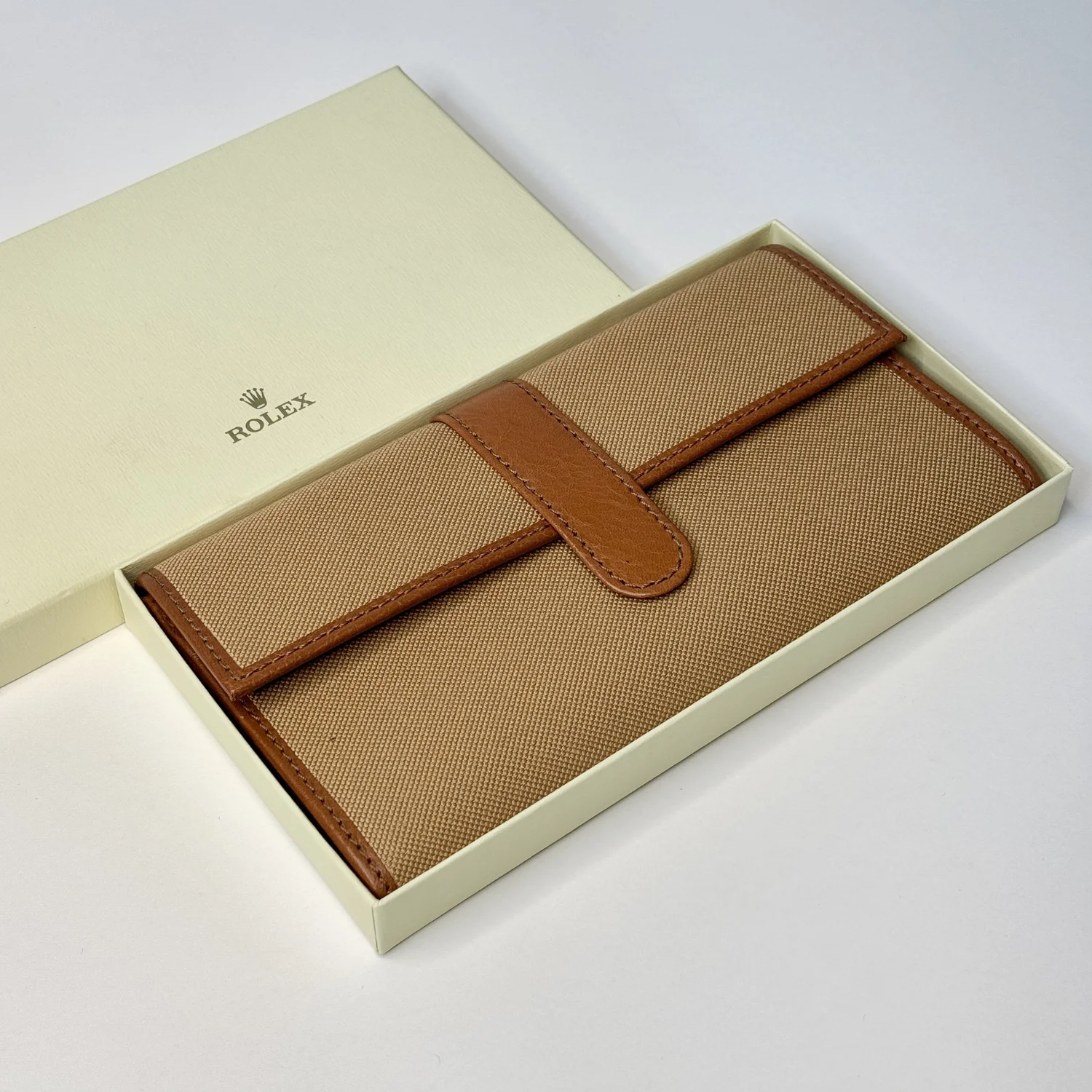 Rolex Canvas & Leather VIP Travel Pouch – Tan Organizer with Box