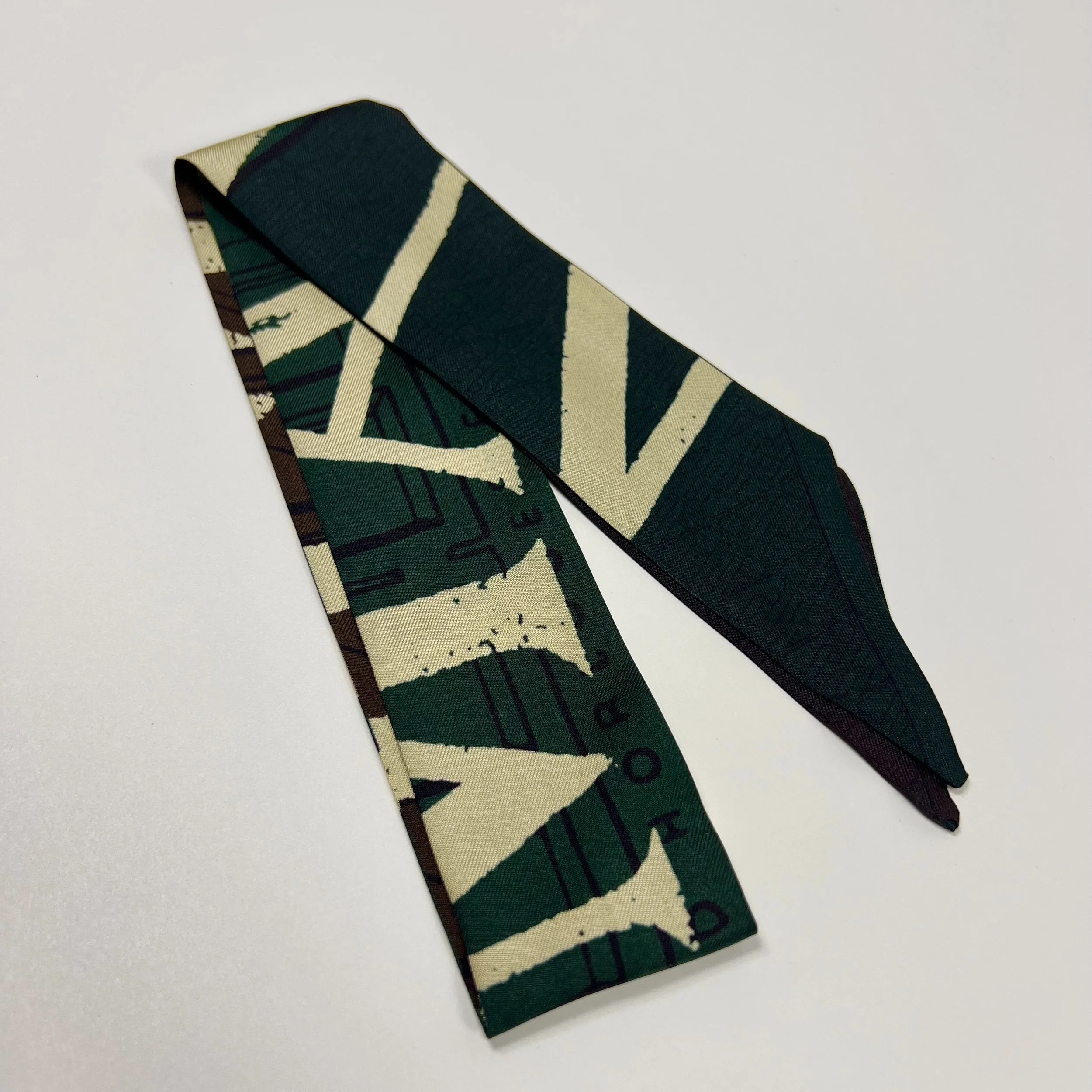 Audemars Piguet Abstract Pattern Green Narrow  Silk Scarf