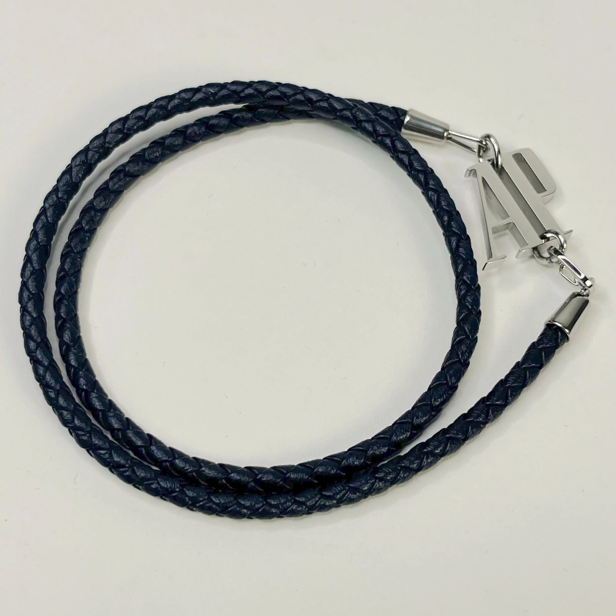 Audemars Piguet Silver Monogram Navy Braided Leather Bracelet