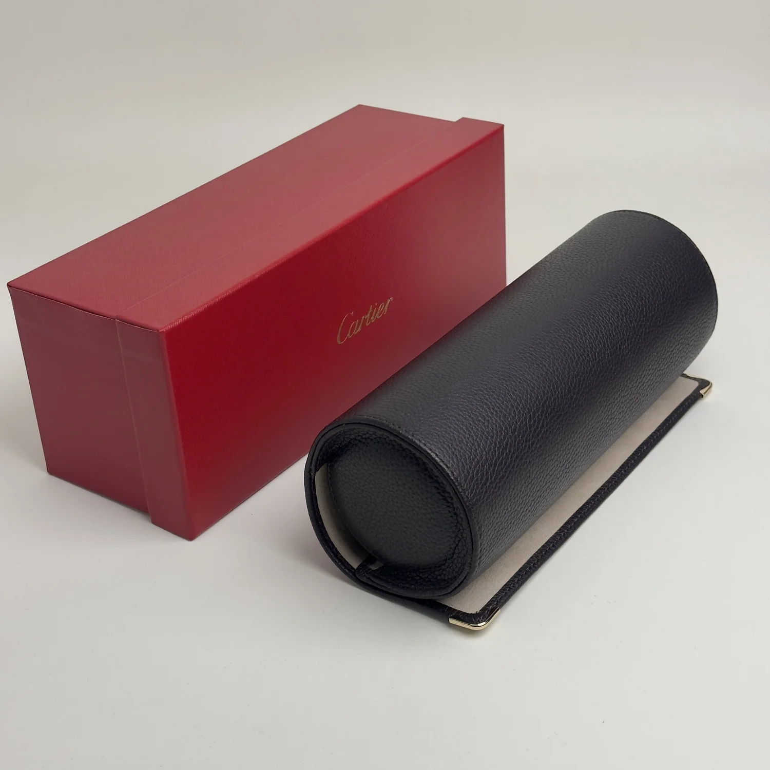 Cartier Black Leather Watch Travel Case – Suede Interior  display picture 1