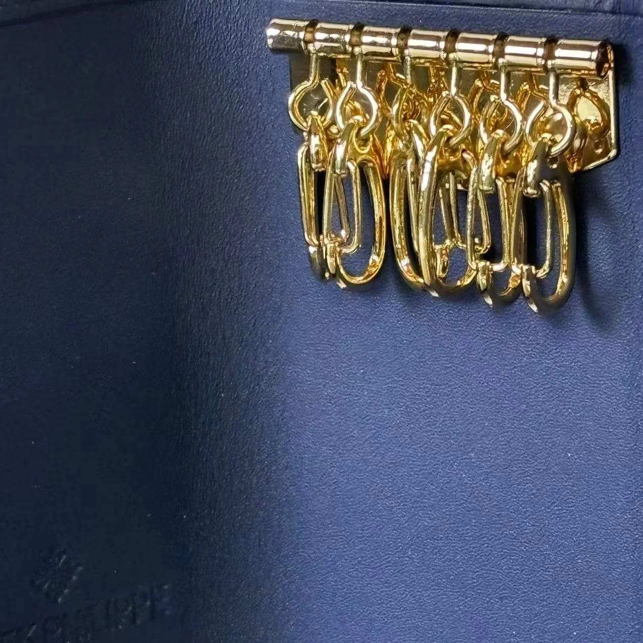 Patek Philippe Genève Navy Leather Key Case with Gold Hooks