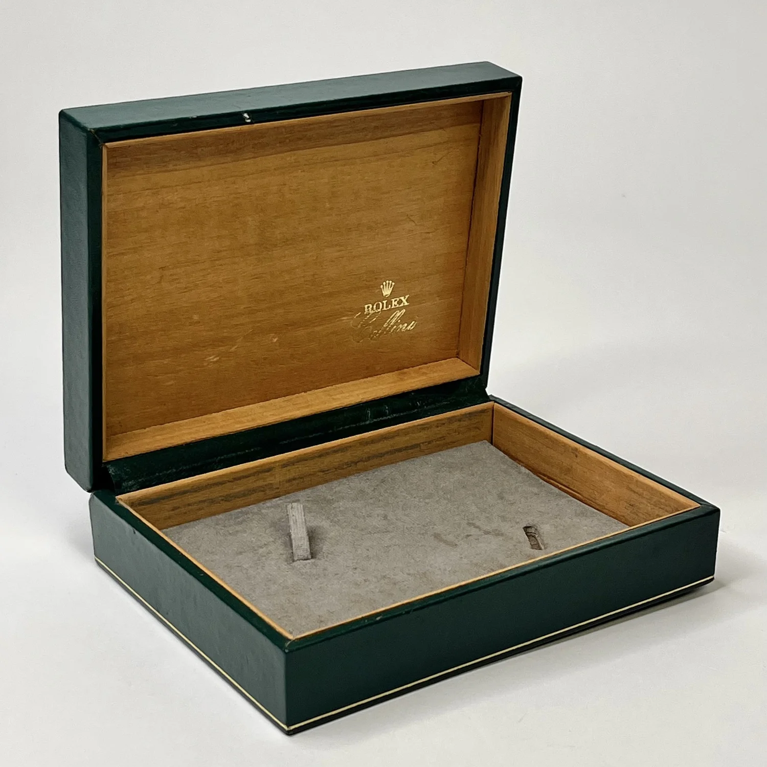 Vintage Rolex Cellini Watch Box – Green Leather Display Case (1970s) display picture 1