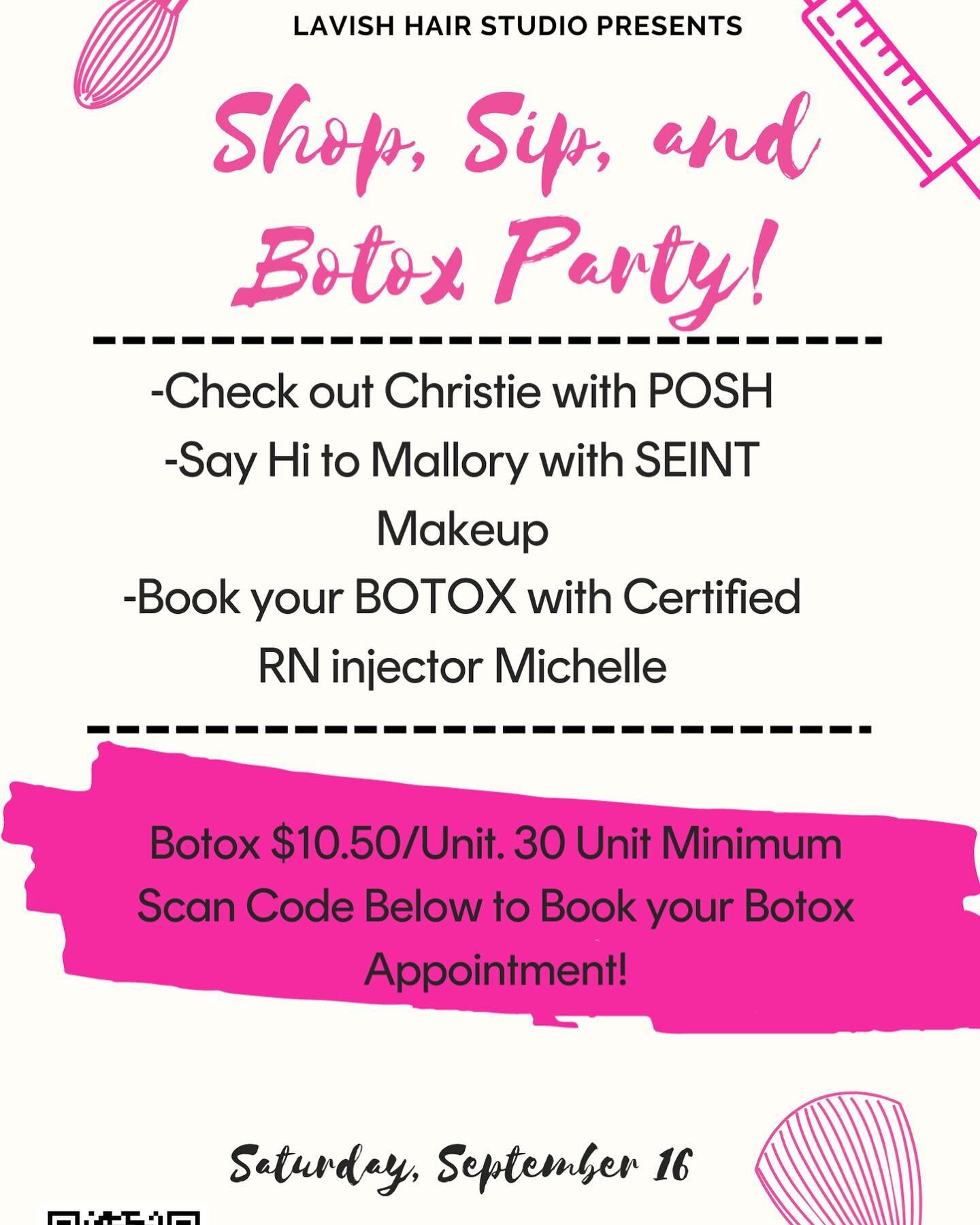 We are having a Botox party this Saturday, the 16th staring at 10 am. Link for booking the botox will be in comments.
