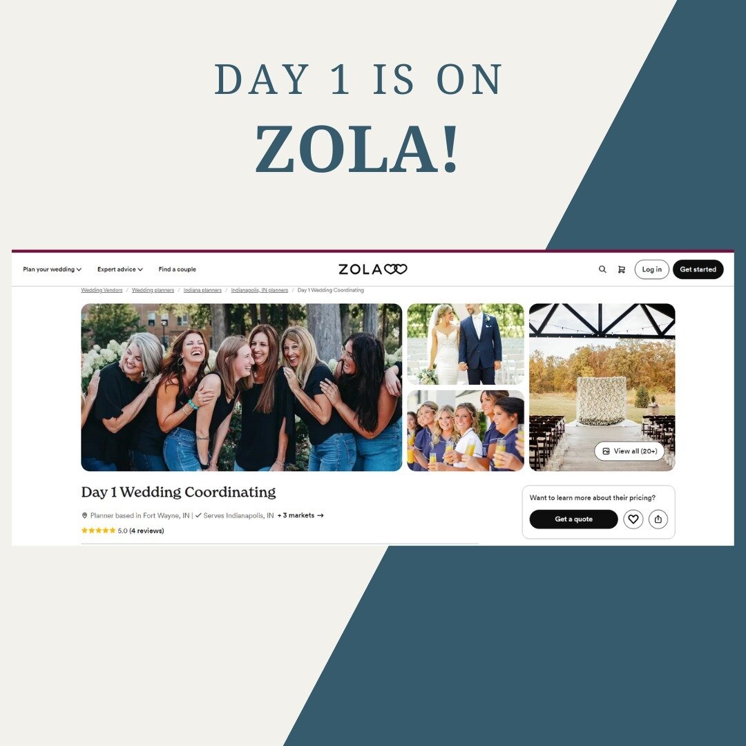 Day 1 is now a wedding vendor listed on Zola! 🎉You can read more about our services, see reviews from previous Day 1 brides and wedding vendors who have worked with Day 1, and contact us through Zola! Find Day 1 on Zola at this link: https://www.zol