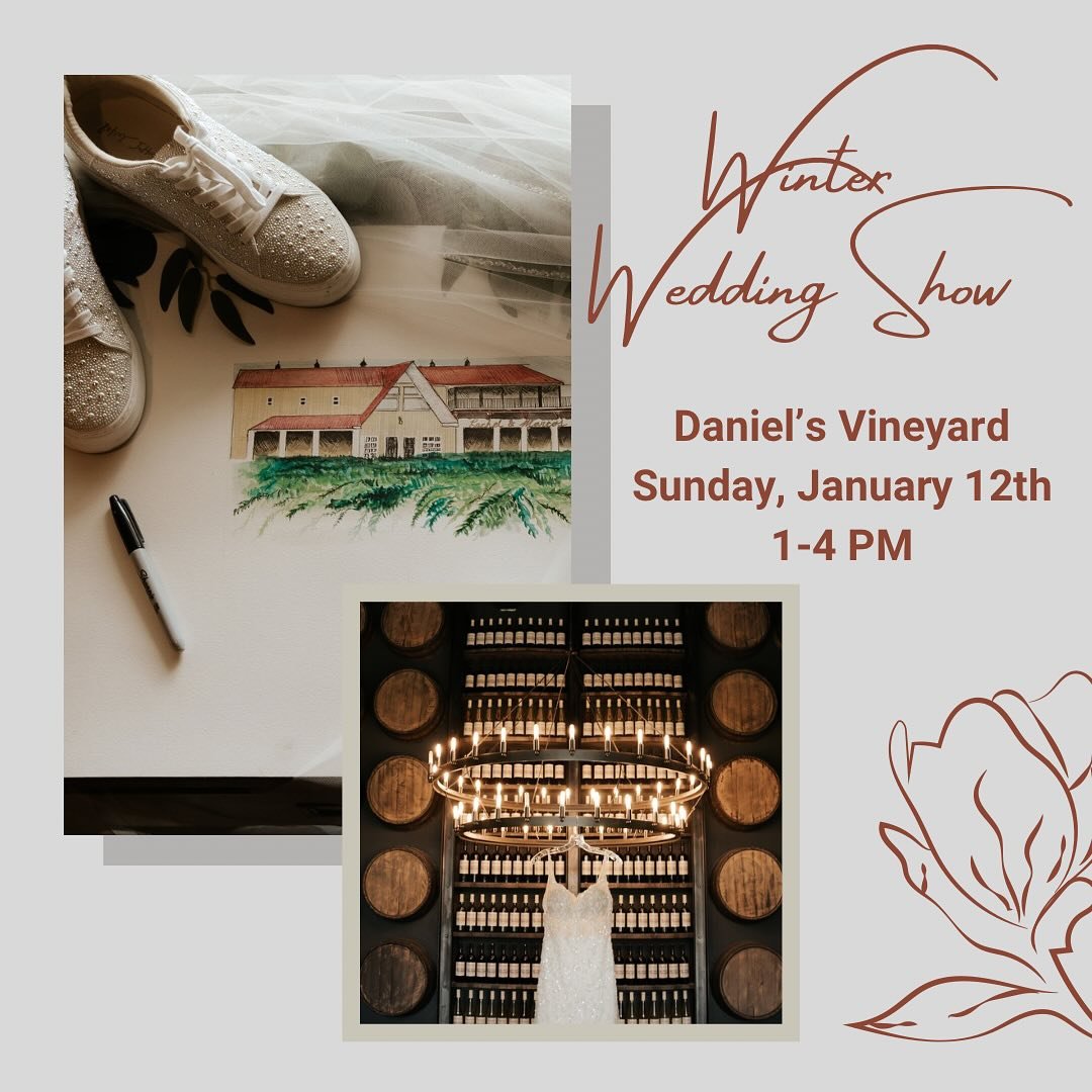 The winter wedding show at Daniel&rsquo;s Vineyard is just one week away! Join us from 1-4 PM on Sunday, January 12th for this free event featuring an amazing lineup of wedding vendors to help you plan the wedding of your dreams!! 🩵💙💍 Can&rsquo;t 