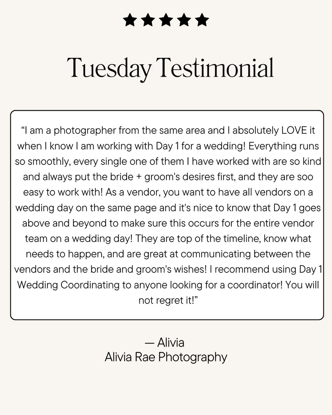 Tuesday Testimonial 🤍
One of our favorite parts of what we do is getting to work alongside truly incredible vendors. So thankful for kind words like these and for partnerships that make wedding days smoother, more joyful, and unforgettable for our c