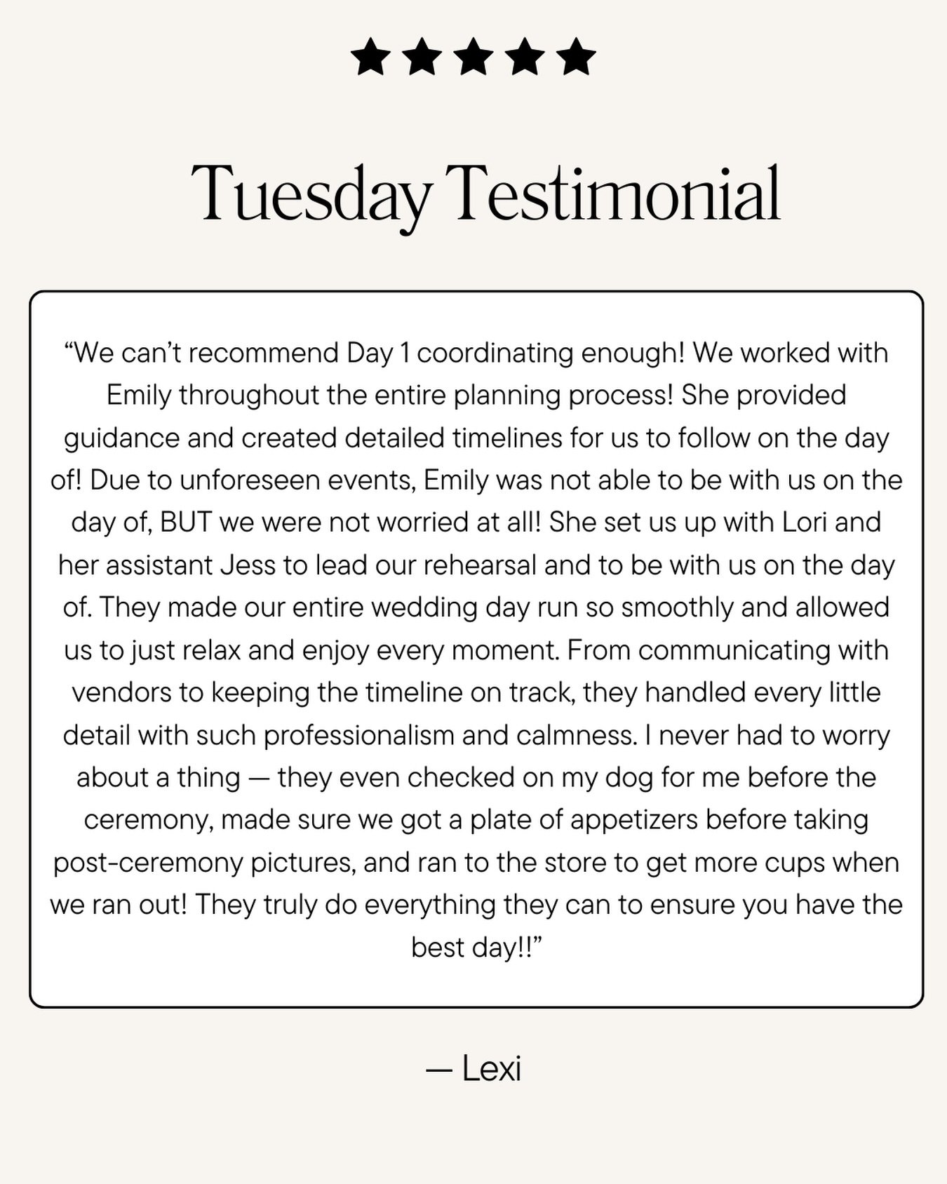 Our final Tuesday Testimonial of the year 🤍
As we wrap up this season, we&rsquo;re overwhelmed with gratitude for the incredible couples who trusted us with their wedding days and the amazing vendors who worked alongside us so seamlessly. 🥰🙌🏼💛

