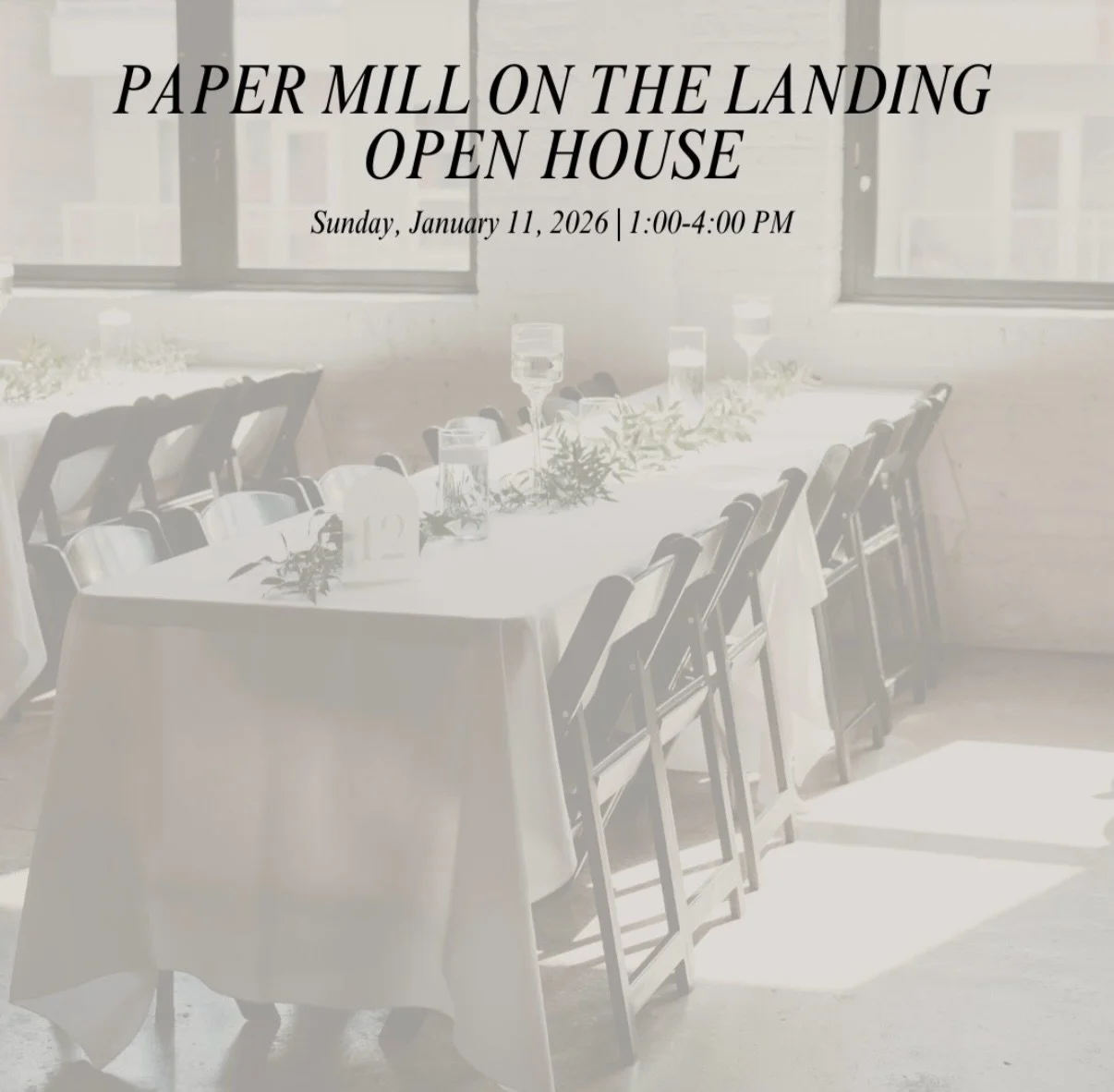 📣 HAPPENING TODAY 📣 We&rsquo;re so excited to be a featured vendor at the Paper Mill on the Landing Open House! ✨
📍 Sunday, January 11 | 1&ndash;4 PM

Come explore the venue with self-guided tours, connect with incredible local vendors, and dream 