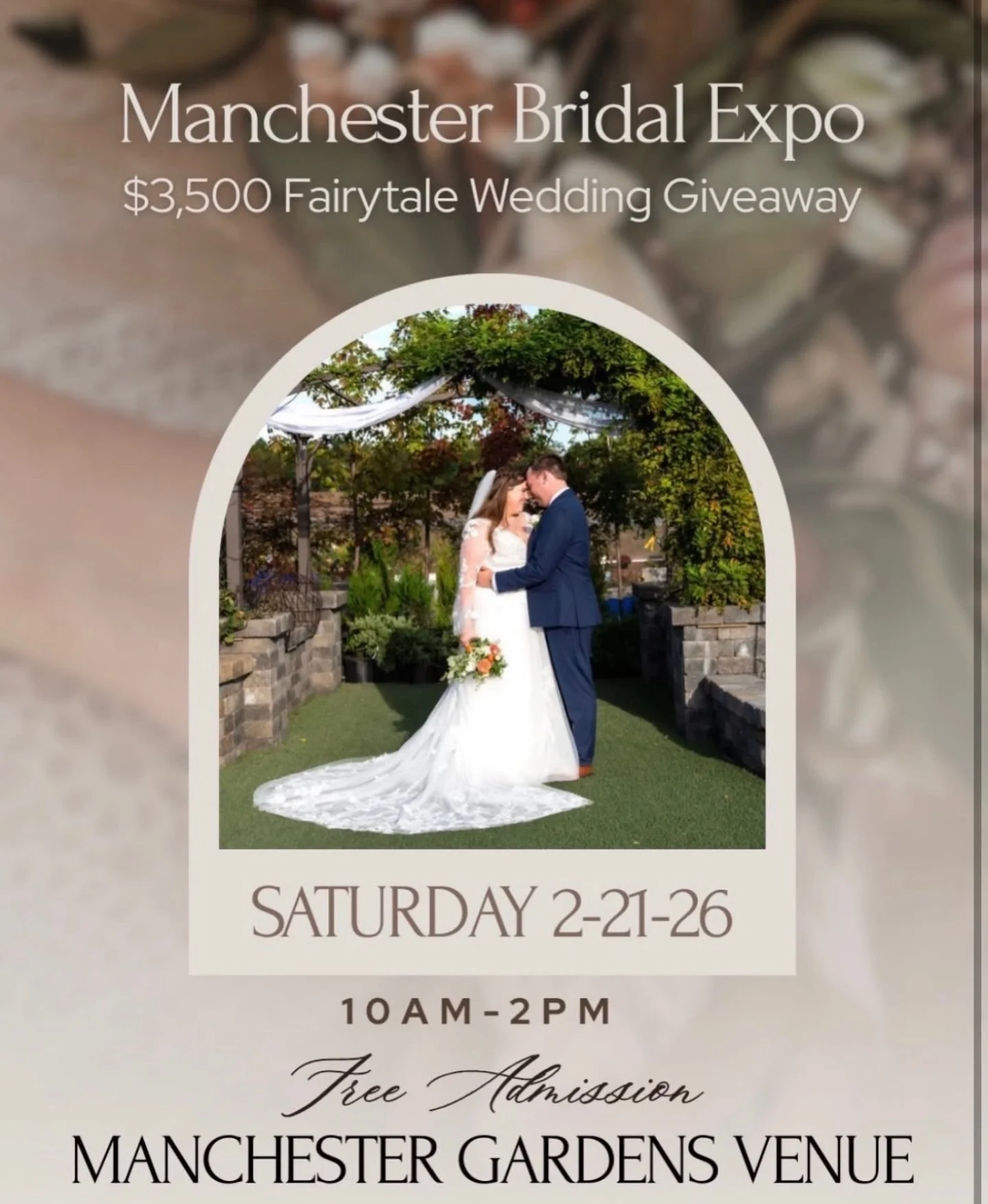 Join us at the Manchester Bridal Expo on Saturday, February 21 from 10AM&ndash;2PM! 💍✨Enter the $3,500 Fairytale Wedding Giveaway from Manchester Gardens! 

📍 11758 State Road 13 N, North Manchester, Indiana

We&rsquo;re so excited for Day 1 Weddin