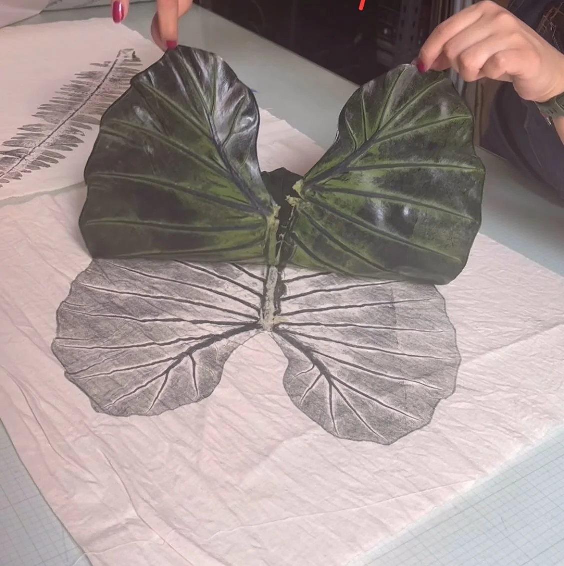 Printing with real leaves makes each print, cushion, kimono and design completely unique. No one print is the same. 

I handprint textiles and create bespoke designs for your home or simply a beautiful kimono to wear.