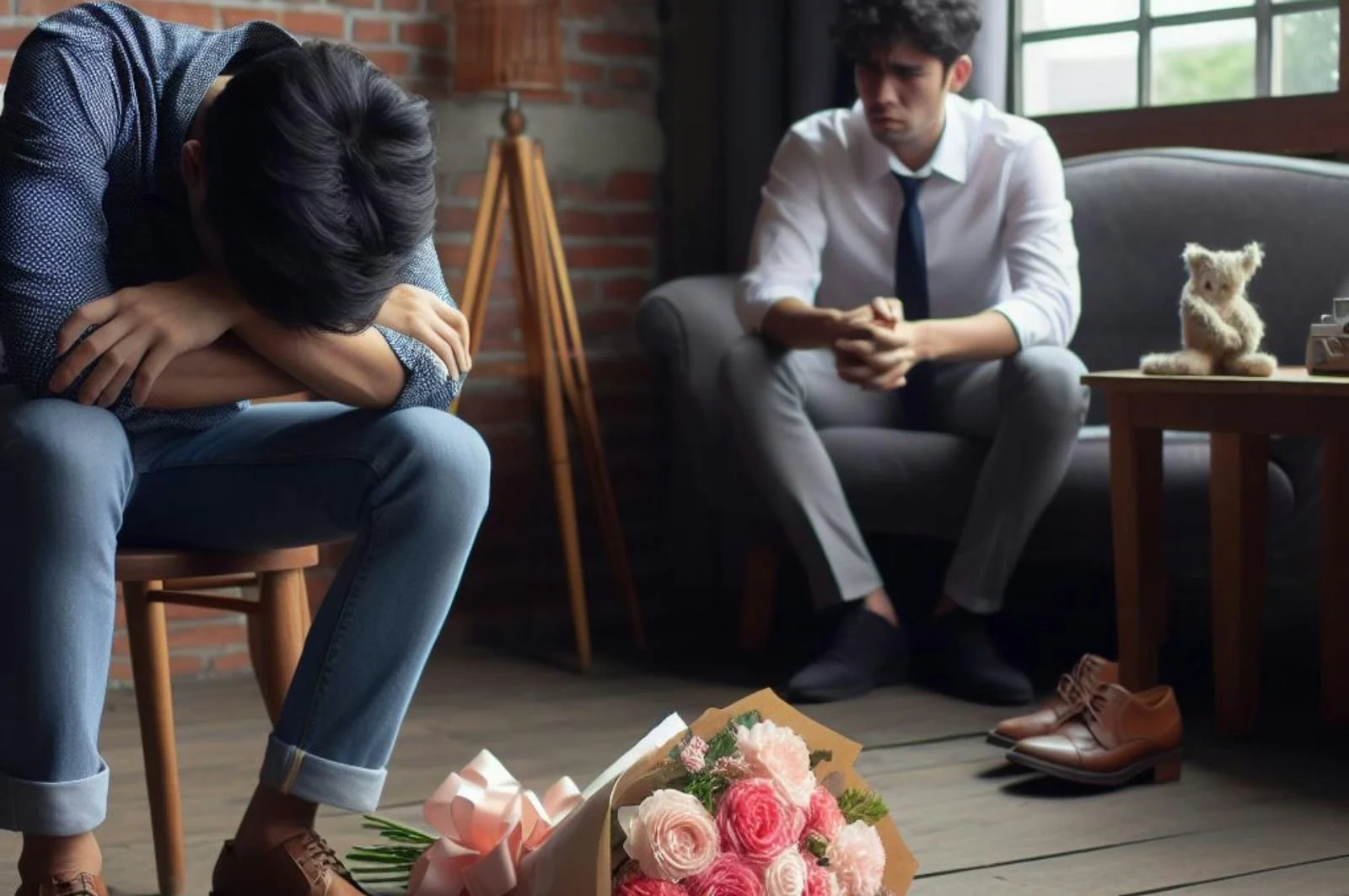 Sibling loss grief depicted in an IFS therapy setting, showing emotional pain, bereavement, and support through counseling.