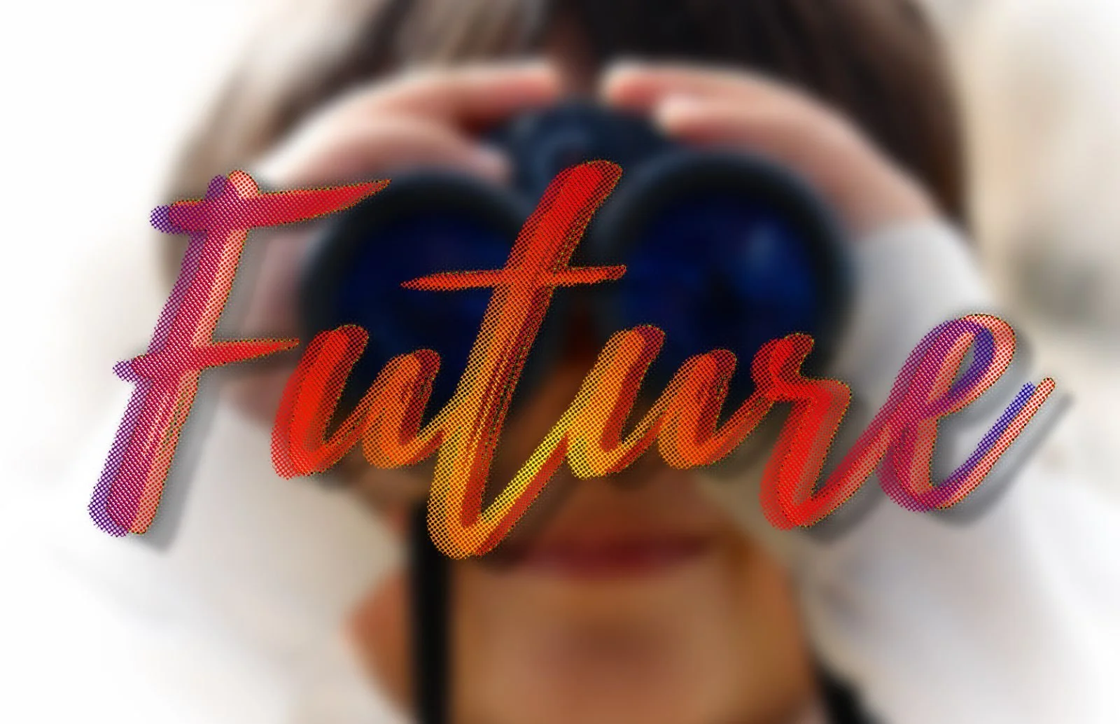 A person looking through binoculars with the word 'Future' overlaid, representing how IFS therapy helps identify parts that use fear to predict the future