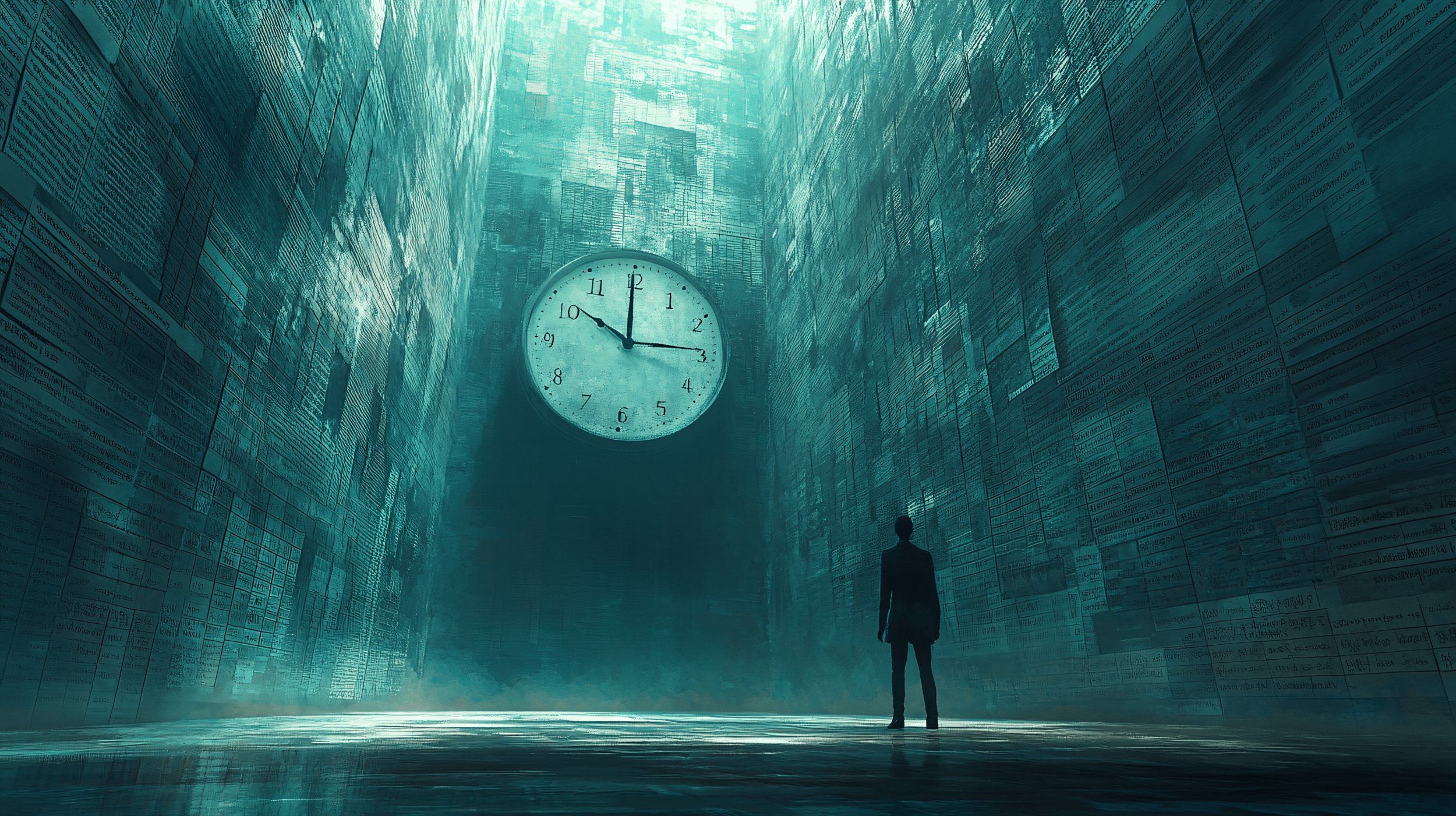Person standing still under a giant clock symbolizing overwhelm and functional freeze, illustrating how anxiety and procrastination can be understood through IFS therapy