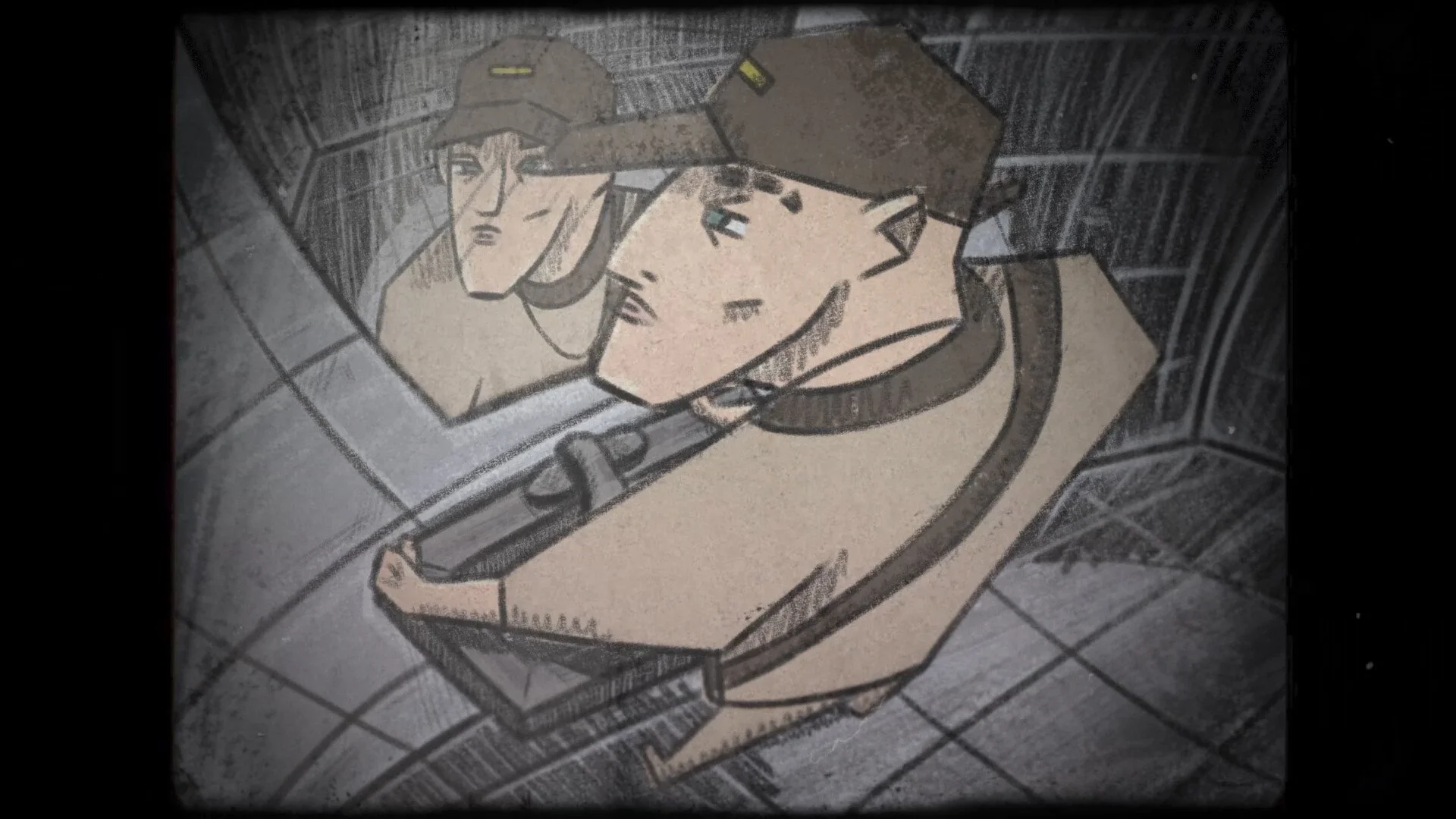 Animated scene showing a young boy in a police uniform, lying on a hospital bed with a serious expression, holding a walkie-talkie, with a parent or guardian looking over him.