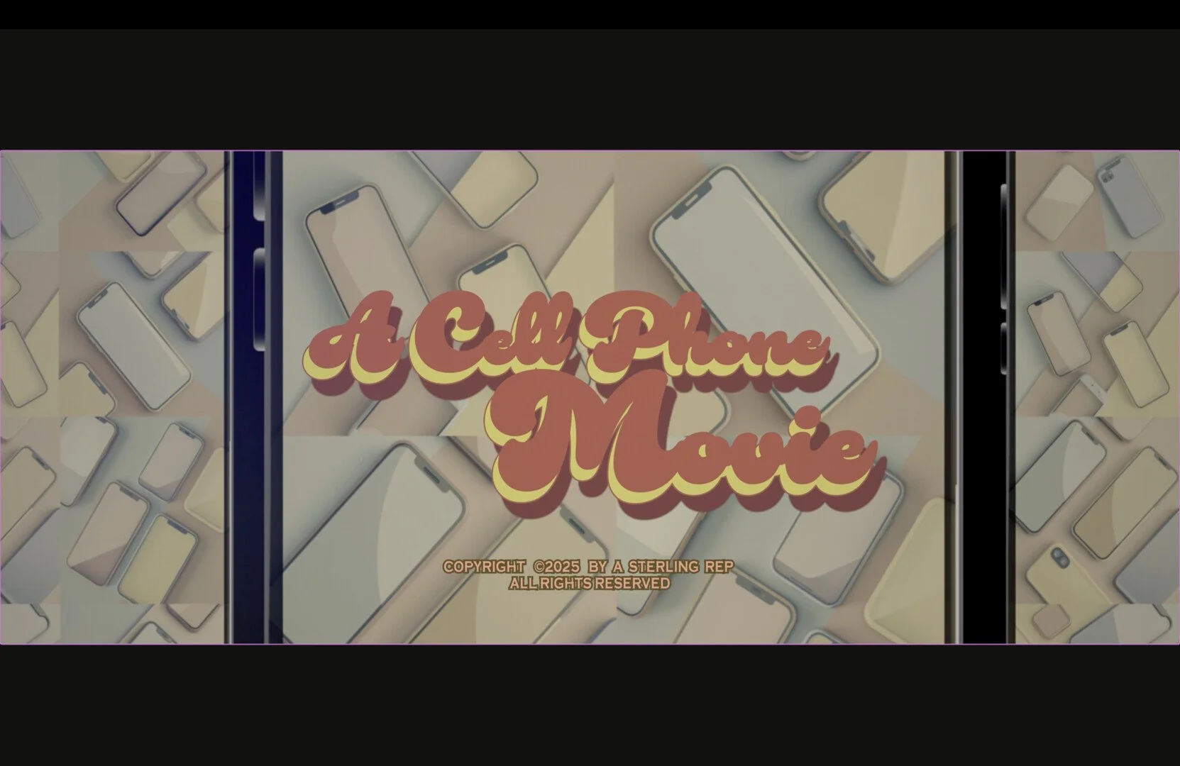 Colorful graphic with multiple modern smartphones in vary orientations and sizes, featuring the text 'A Call Phone Movie' in bold, stylized font, and a copyright notice at the bottom.