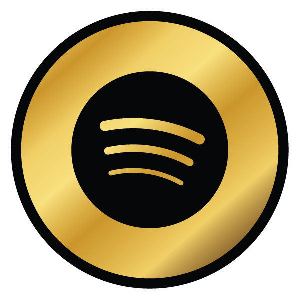 Gold and black logo with the Spotify icon in the center.